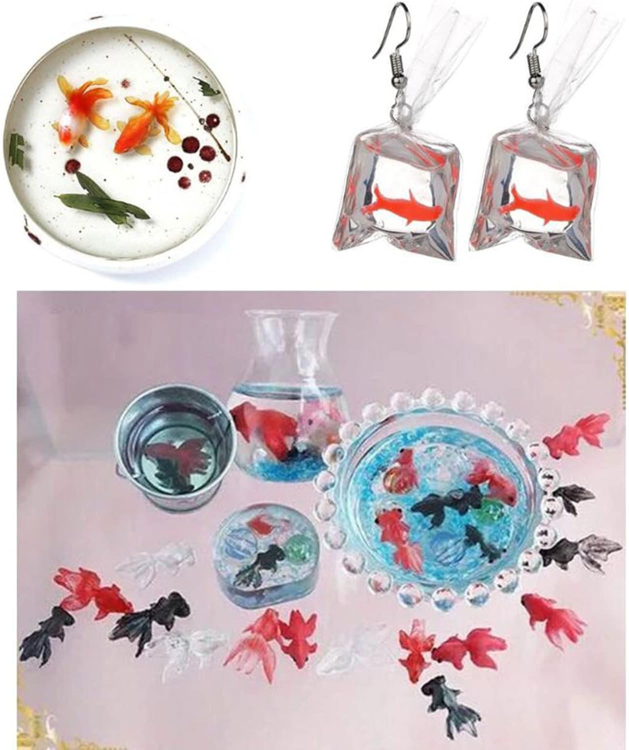 Koi Fish – Moldes de resina de silicona, moldes de resina de pescado dorado de carpa, aretes colgantes de joyería epoxi moldes para fabricación de