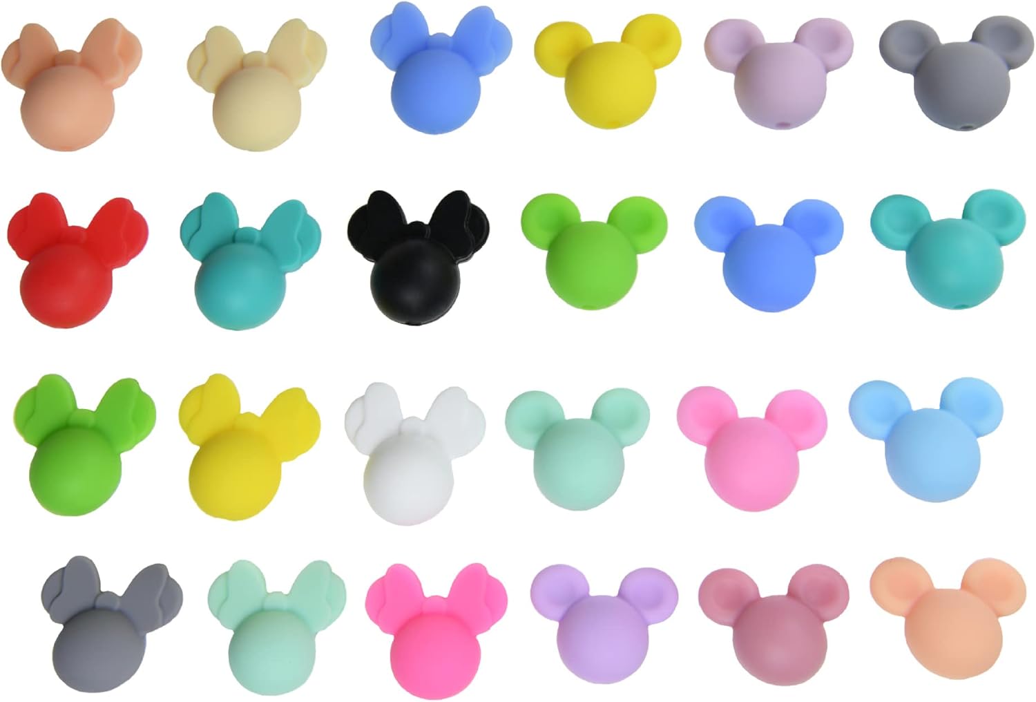 50 cuentas de silicona para cabeza de ratón de dibujos animados, cuentas espaciadoras de cabeza de animal, cuentas sueltas de silicona coloridas,