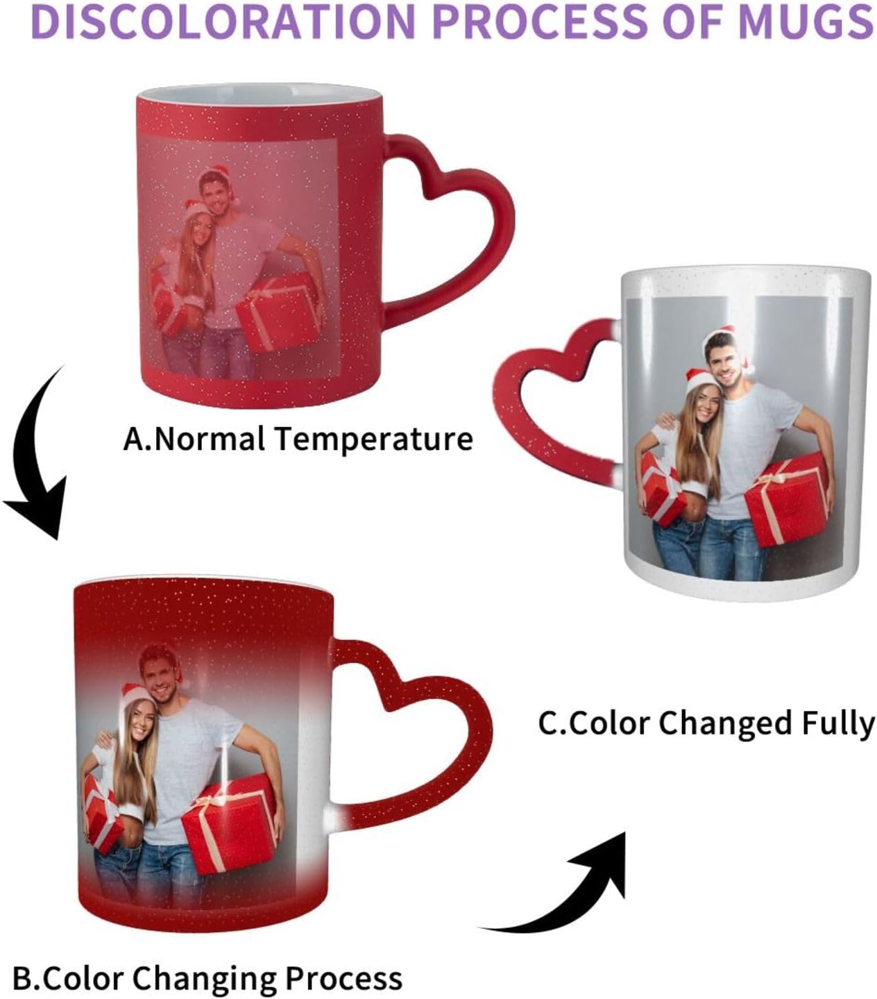 Taza mágica personalizada, taza de café con foto personalizada que cambia de color, con mango en forma de corazón, taza de cerámica, regalo para