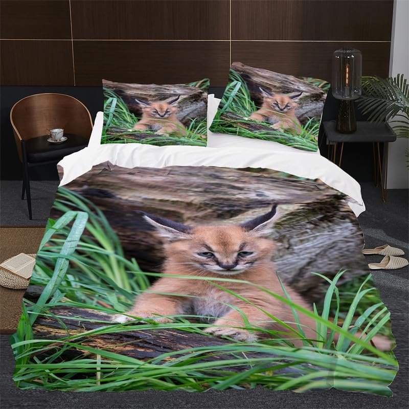 Brown Big Floppa Duvet Cover Queen Animal Print Bedding Sets Queen Soft Microfiber Comforter Cover and 2 Pillow Shams 20″X26″, Bed Set Duvet Covers