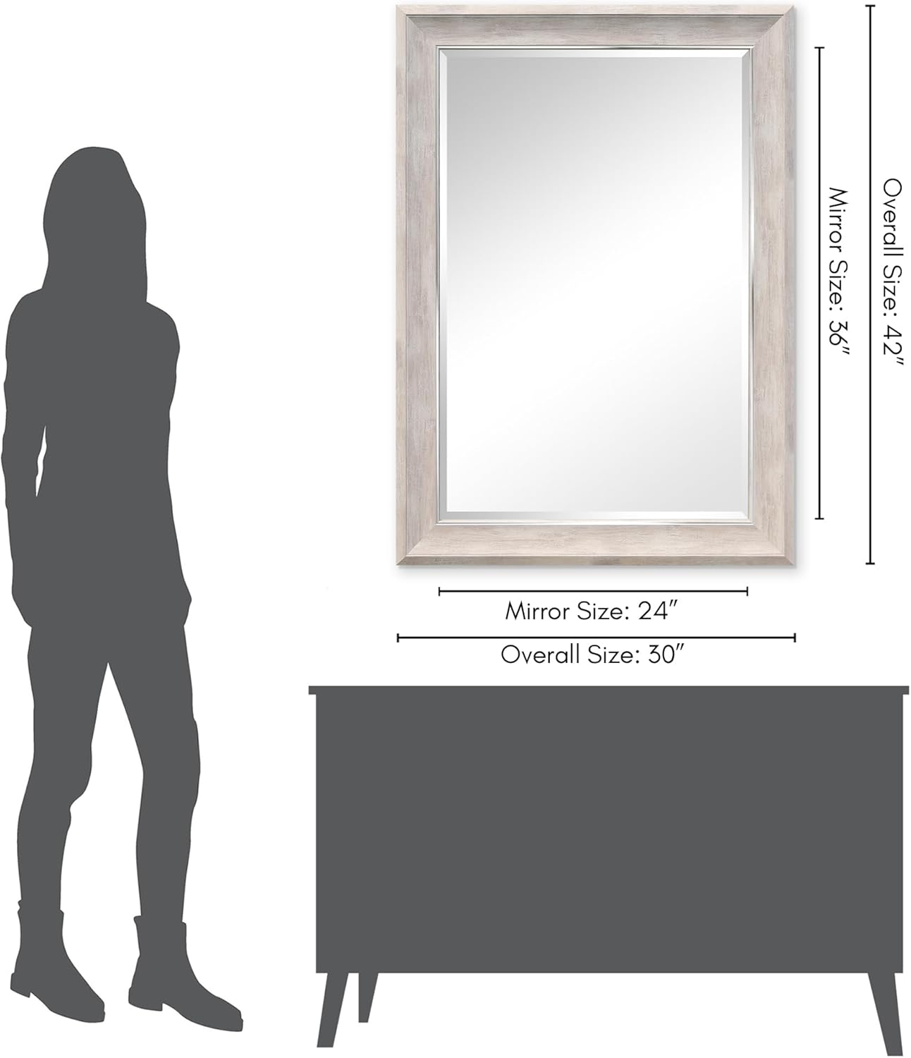 Americanflat Espejo de pared enmarcado de madera crema envejecida de 30 x 42 pulgadas, espejo de pared para baño, sala de estar, entrada y espejo