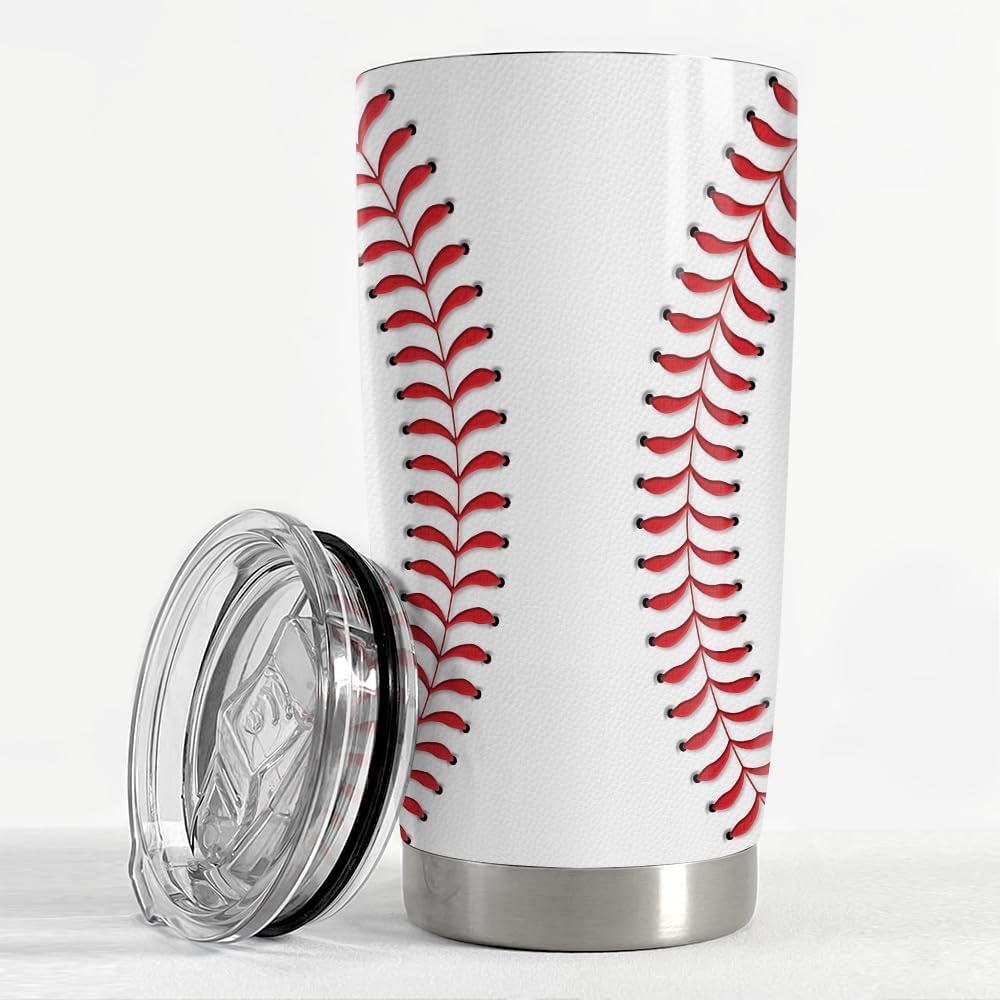 SANDJEST Vaso de béisbol de 20 onzas con aislamiento de acero inoxidable, taza de viaje, vaso de béisbol para mujeres, hombres, mamá, regalos para