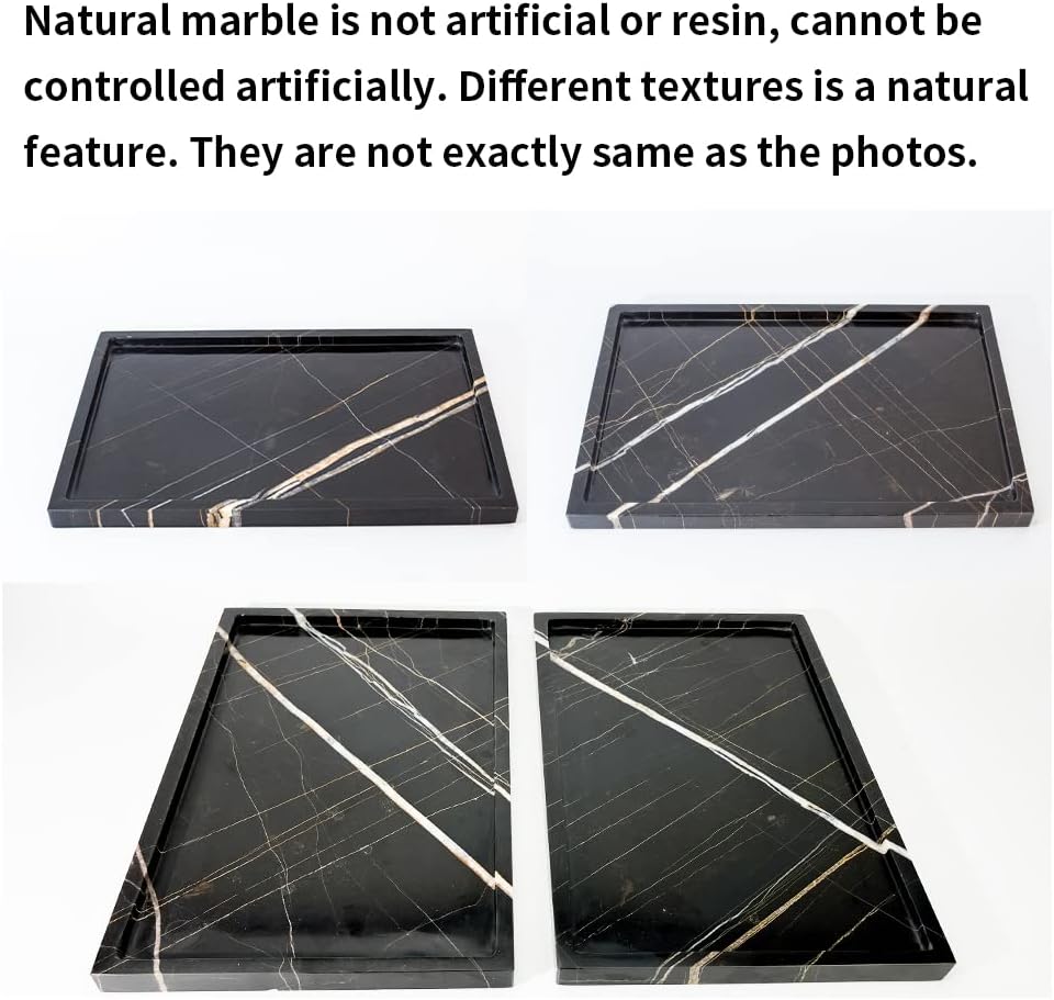 Bandeja de almacenamiento de mármol natural de lujo para decoración del hogar, bandeja de piedra para bañococinatocadoraparador sin resina(negro