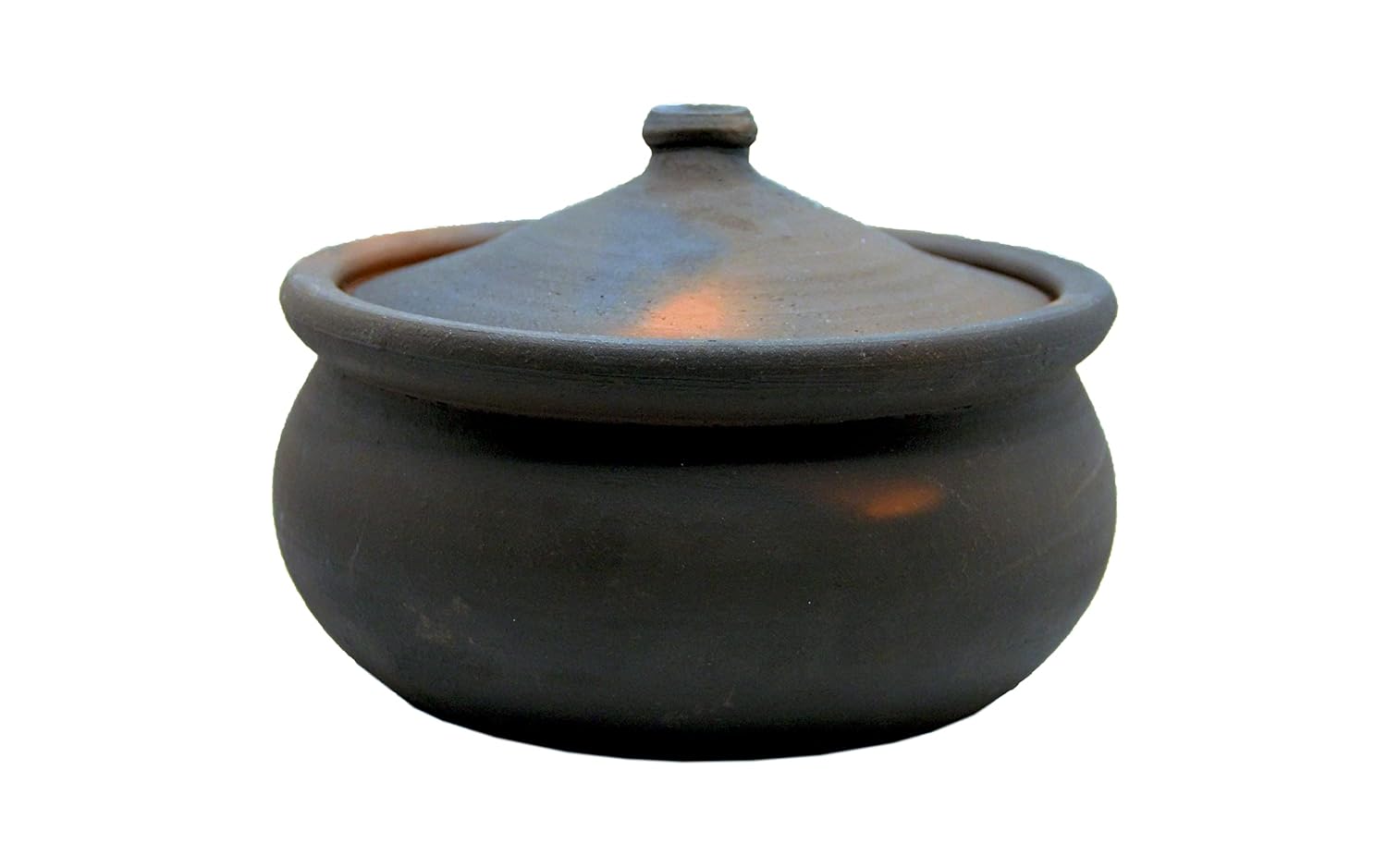 High Wind Flamed Dark Primitive Cooking Pot – Pre Seasoned – Made from Fire Clay Compact Design for Stove Top and Open Fire