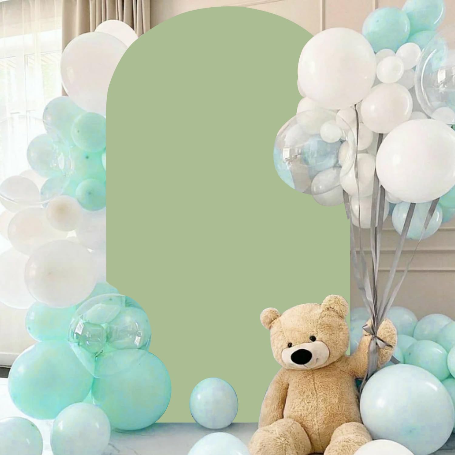 Cubierta de arco de boda de 2.6 x 6 pies, color verde salvia, cubierta de arco de elastano, tela para decoración de fiesta de globos de cumpleaños,