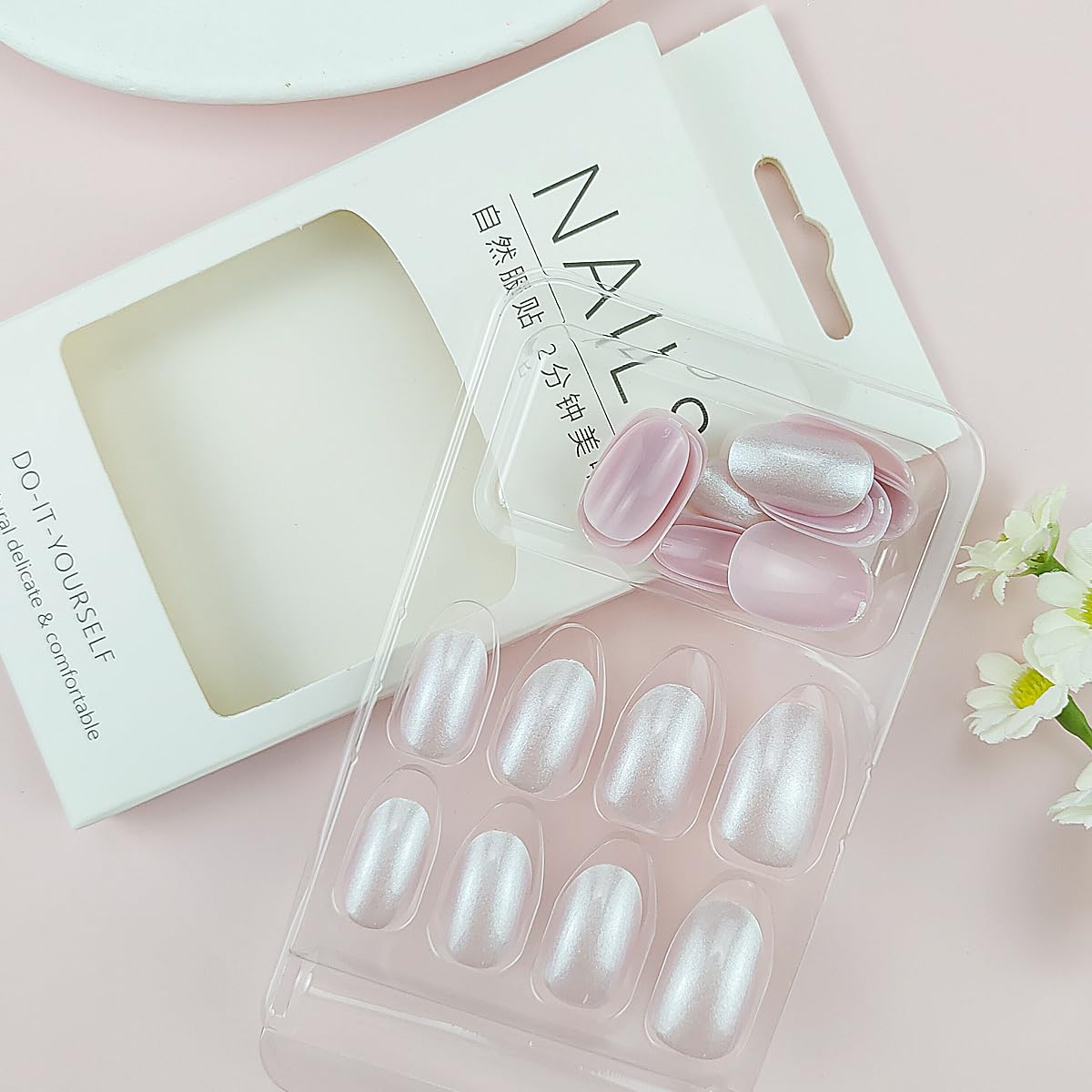 Uñas postizas medianas a presión de almendra, uñas cromadas con pegamento de uñas, uñas postizas de cobertura completa, uñas acrílicas para pegar,