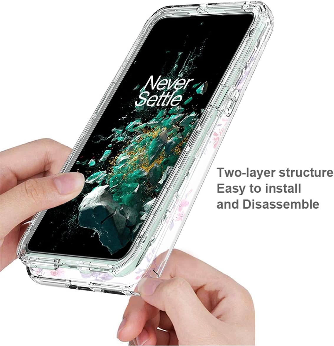 Funda para OnePlus 10T 5GOnePlus Ace Pro, CPH2415 con protector de pantalla de vidrio templado, funda protectora de TPU transparente floral a prueba