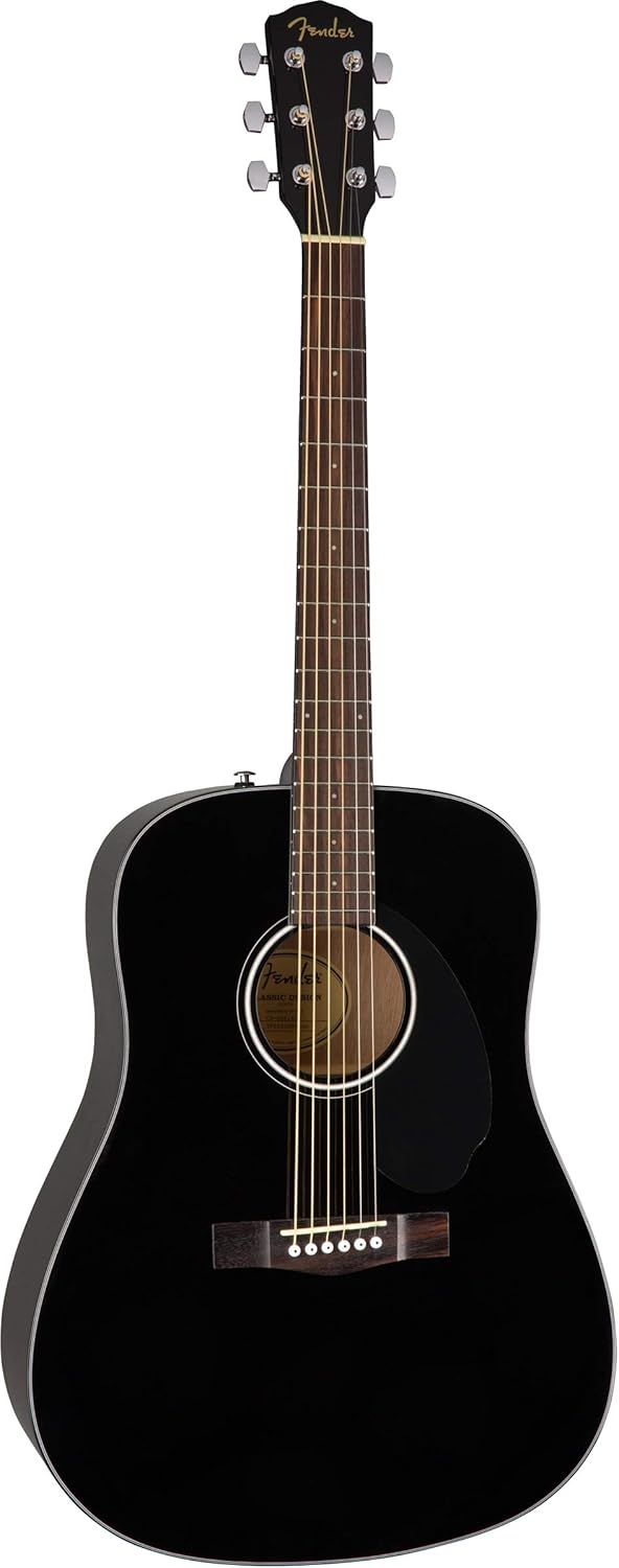 Fender CD-60S – Guitarra acústica Dreadnought con tapa sólida, paquete negro con estuche rígido, afinador, correa, cuerdas, púas y DVD instructivo