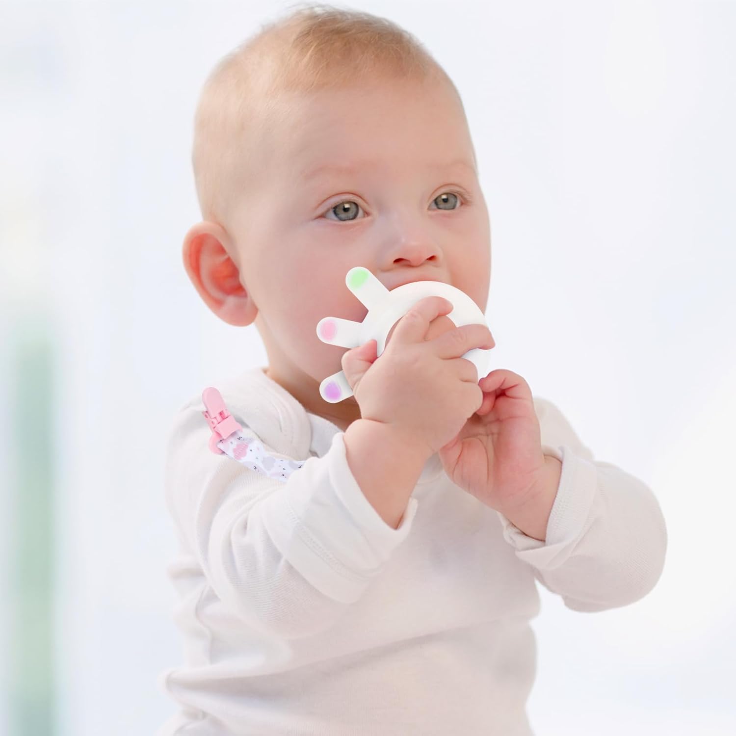Juguetes para aliviar la dentición del bebé, juguetes masticables para bebés, mordedores de silicona de grado alimenticio para bebés, anillo de