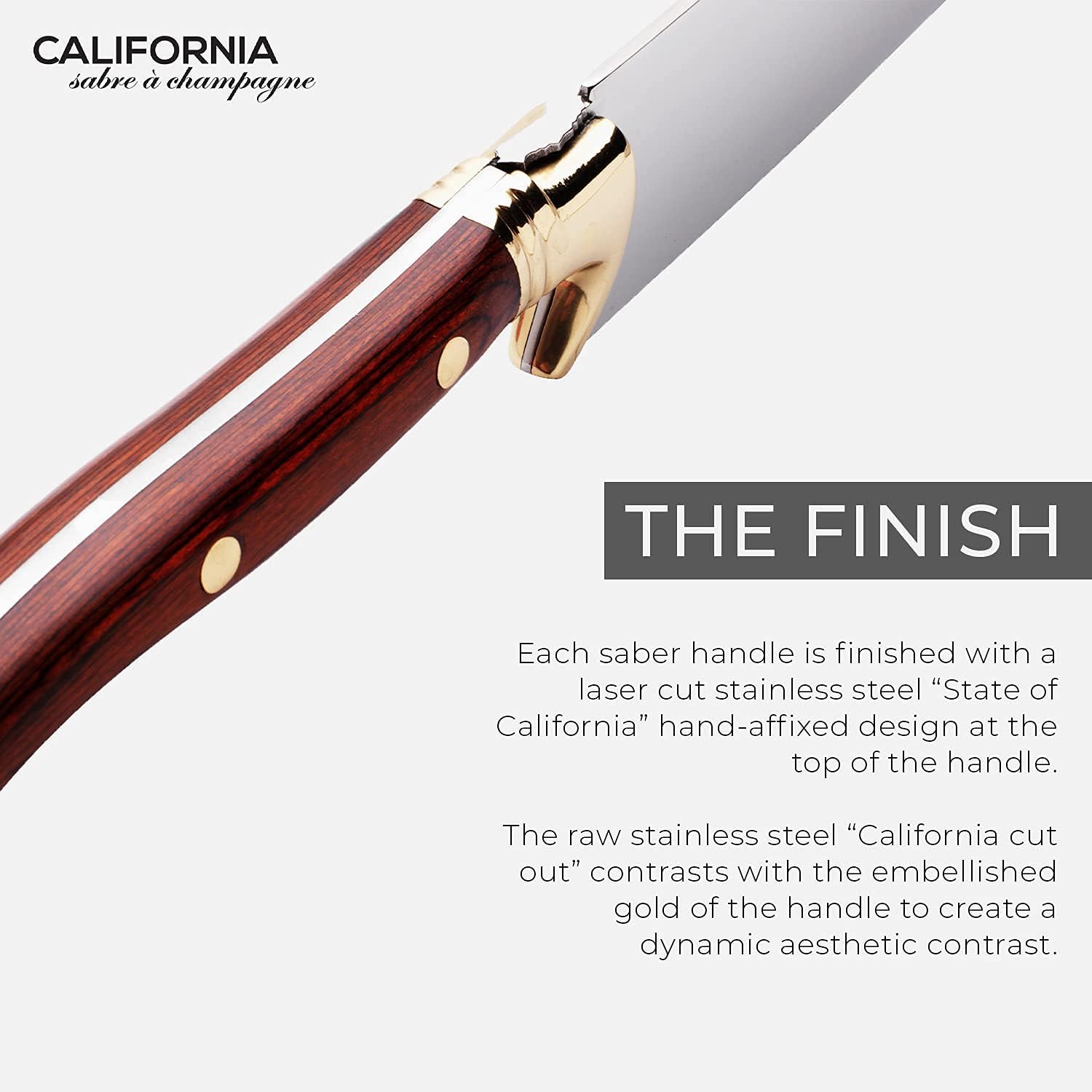 California Champagne Saber Company – Palisandro – Espada hecha a mano en estilo francés Laguiole – Empaquetada en elegante caja de madera de roble –