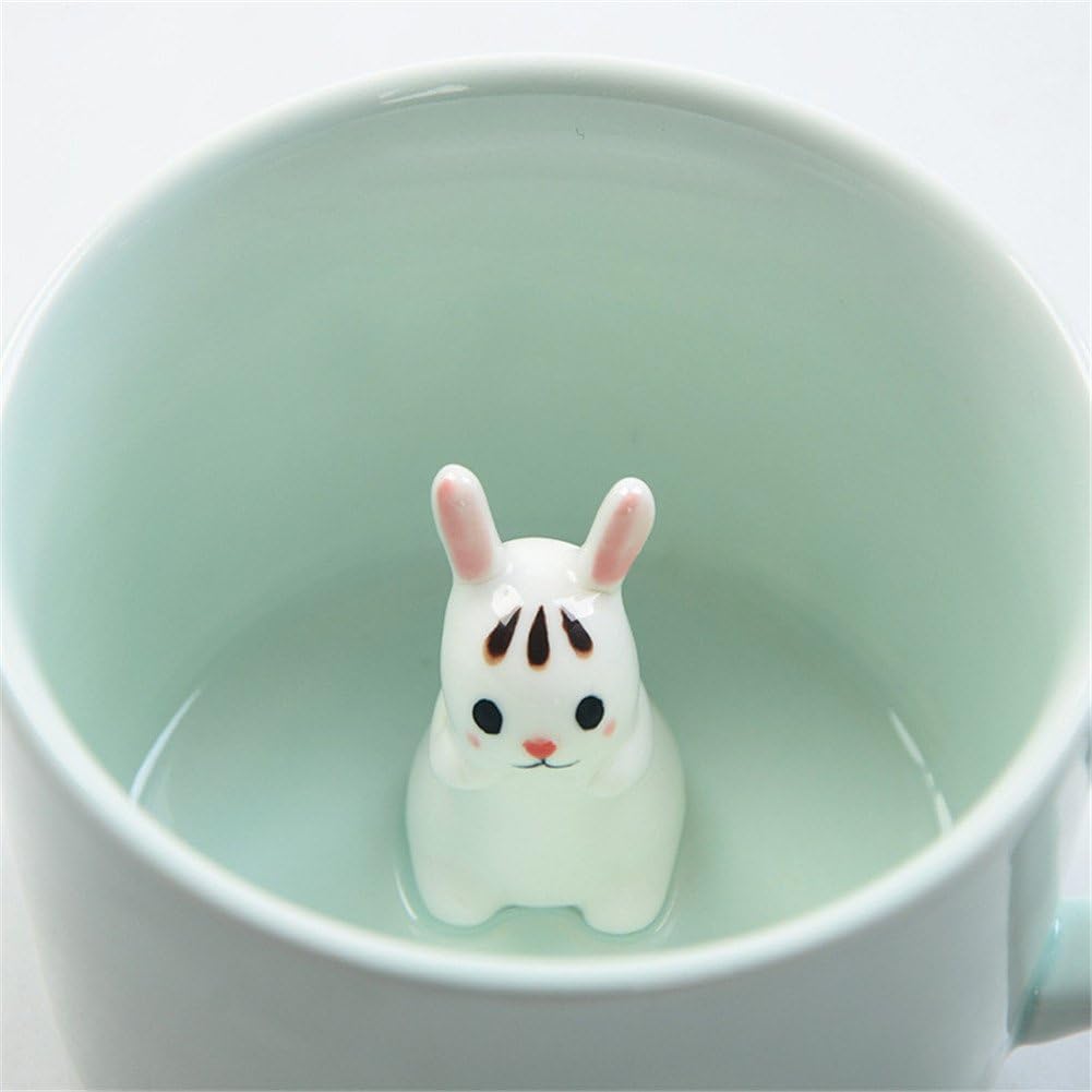 Taza de café ZaH, 10 onzas, diseño con animal 3D en el fondo, Estándar, Blanco (White Rabbit)