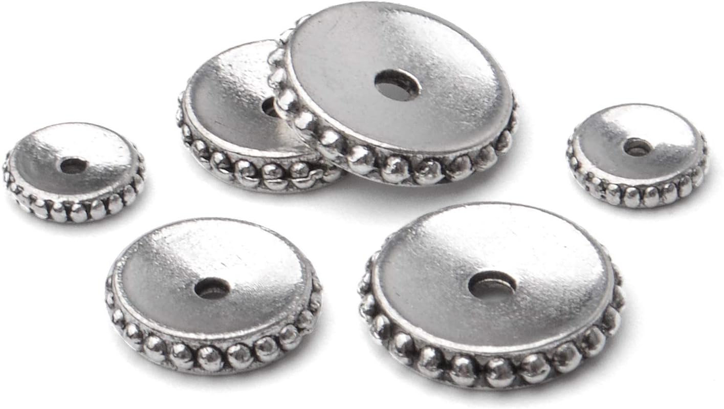 200 cuentas espaciadoras redondas planas de plata envejecida tibetana con una caja para hacer joyas, suministros de manualidades