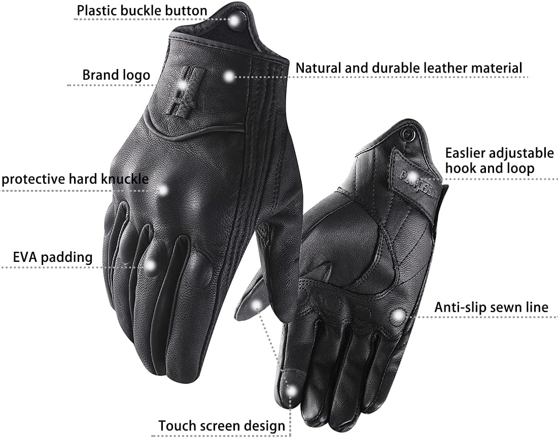 Harssidanzar Guantes de motocicleta de cuero cálido para hombre con pantalla táctil GM041US