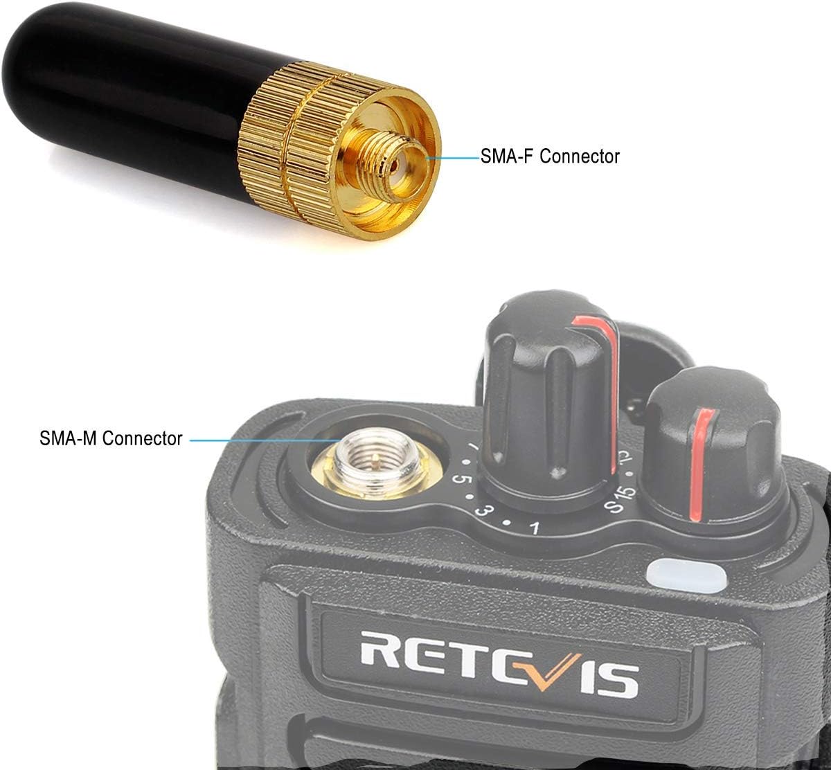 Retevis Antena de radio de 2 vías, antena SMA-F de 136-174400-480MHz compatible con BaoFeng UV-5R BF-888S UV-82 Retevis RT29 RT-5R RT86 RB25 RB85