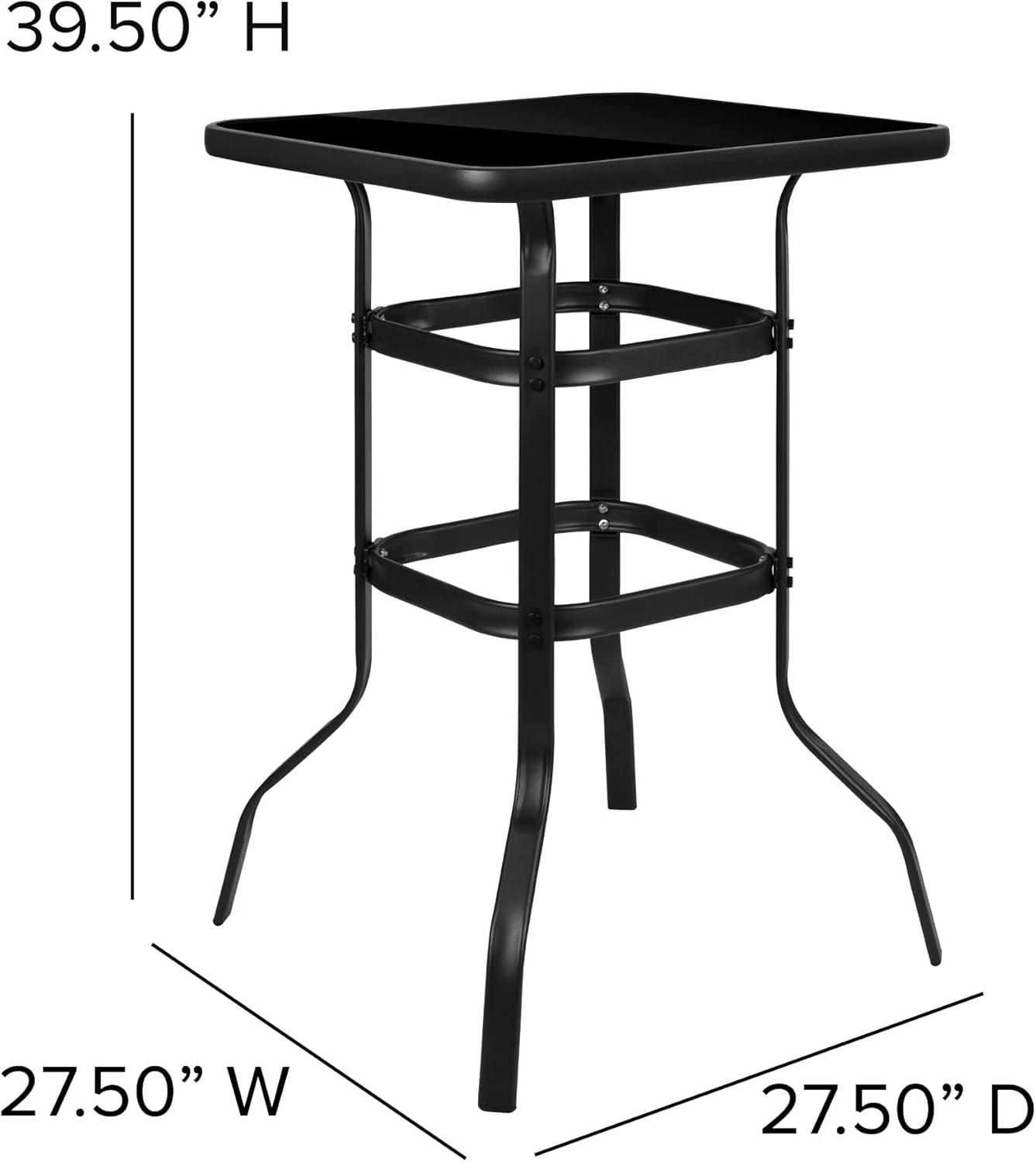 Flash Furniture Brazos – Juego de mesa de bar, 3 piezas, mesa de bar Brazos de cristal con 2 taburetes de bar negros para patio, sillas de exterior