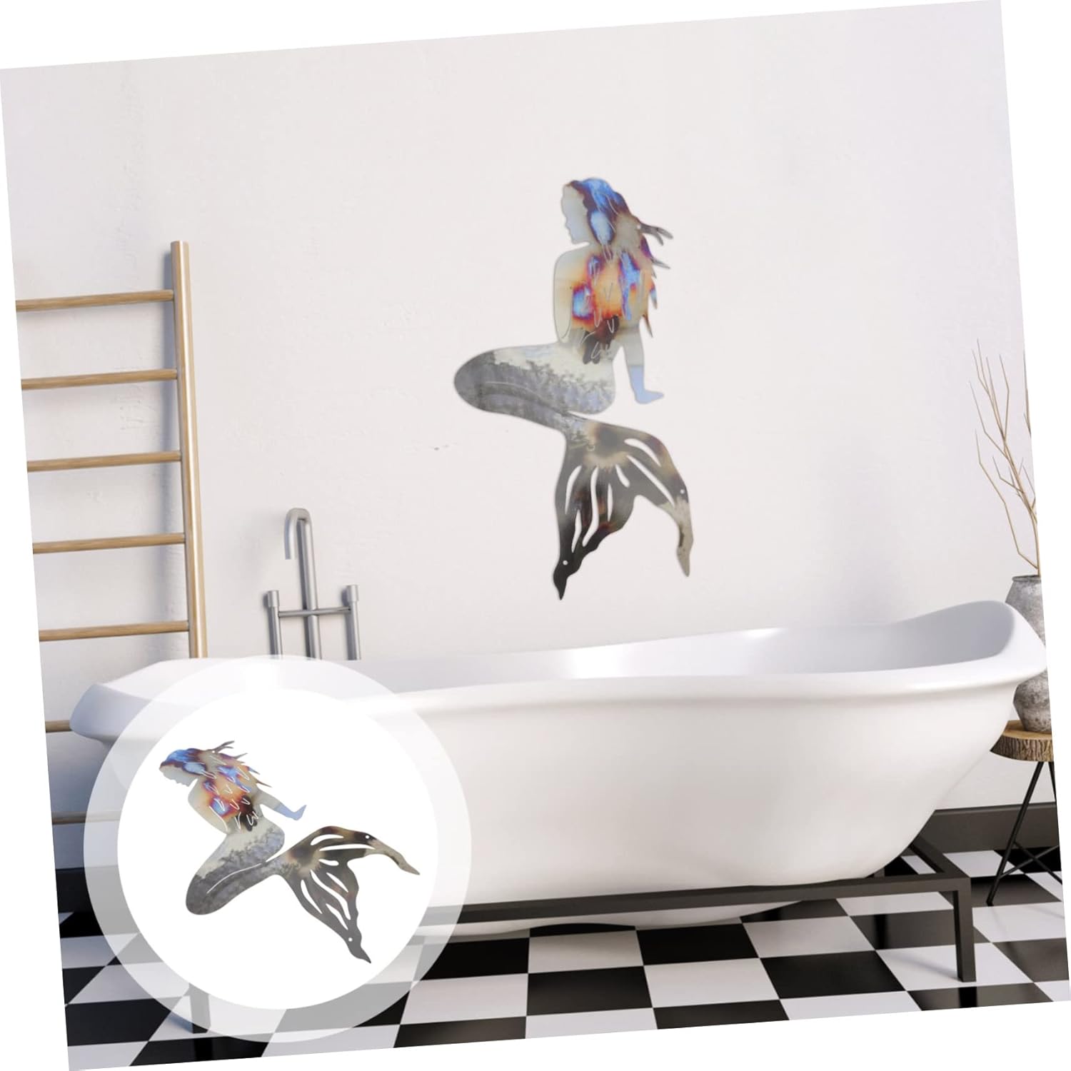 Abaodam 5pcs Mermaid Decoration Metal Mermaid Plaque Metal Mermaid Wall Decor House Ornaments Hanging Metal Mermaid Coastal Wall Decoration Bedroom