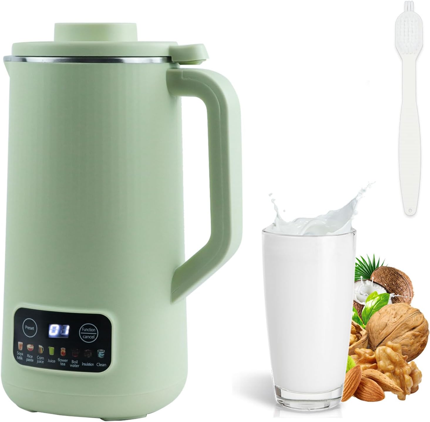 Máquina para hacer leche de nueces, máquina de limpieza automática de leche de soja de 20 onzas con 8 modos y 10 hojas de hojas, almendras caseras,