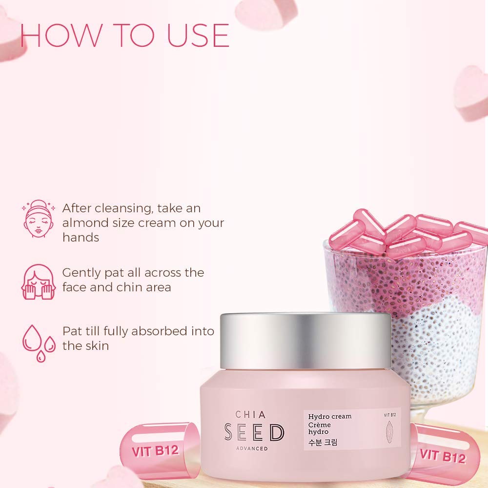 The Face Shop Chia Seed Advanced Hydro Cream  Crema hidratante concentrada tipo gel con efecto de enfriamiento instantáneo  Formulada para un