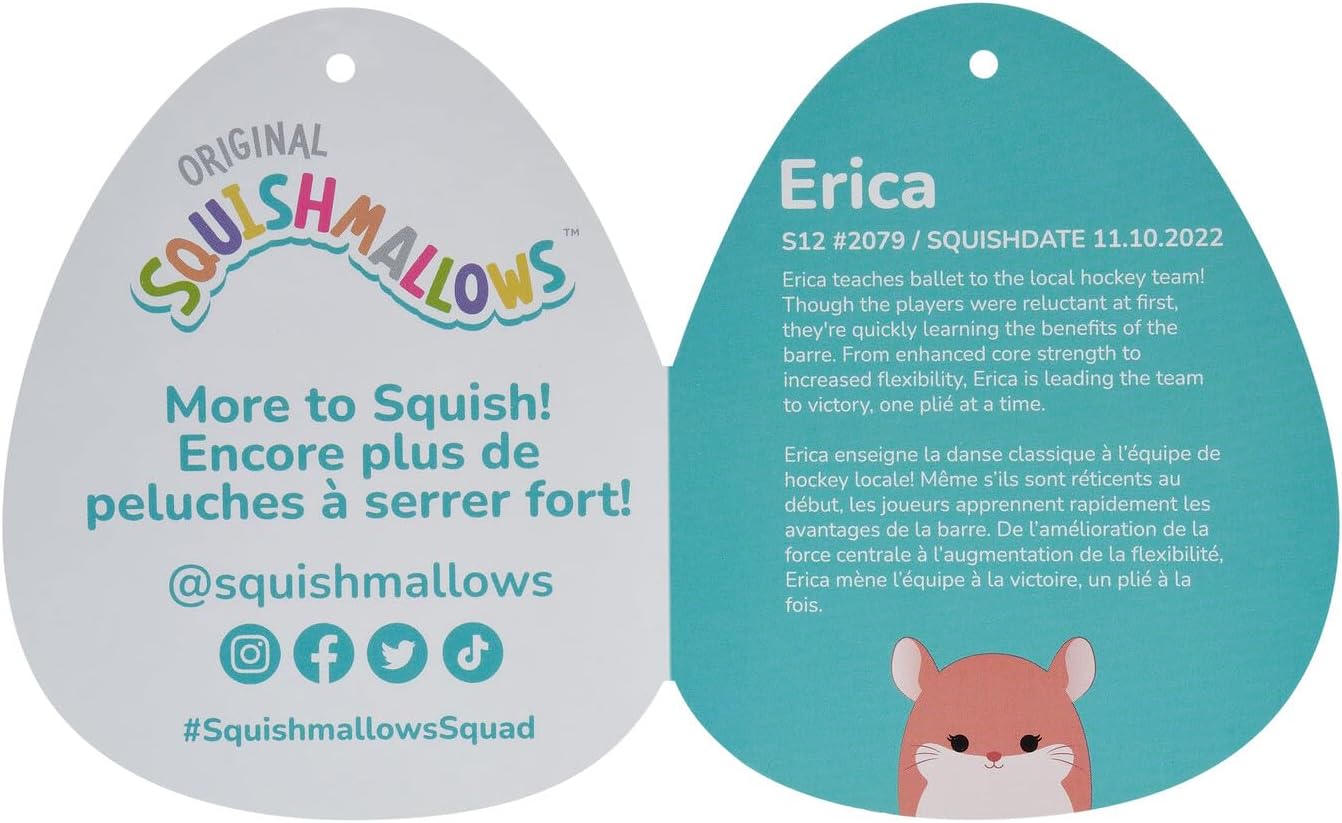 Squishmallows Original Erica Peach Chinchilla de 14 pulgadas – Peluche oficial de Jazwares grande y ultrasuave