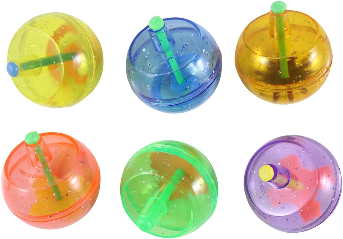 48 juguetes de plástico con purpurina giratoria – Spin – Spinner Tops – Mini juguetes – Pequeño juguete de premio novedoso – Recuerdos de fiesta –