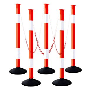 Poste de delineador de tráfico con base pesada y collares reflectantes, conos de estacionamiento ajustables, puntal de barrera naranja para entrada Poste de delineador de tráfico con base pesada y collares reflectantes, conos de estacionamiento ajustables, puntal de barrera naranja para entrada