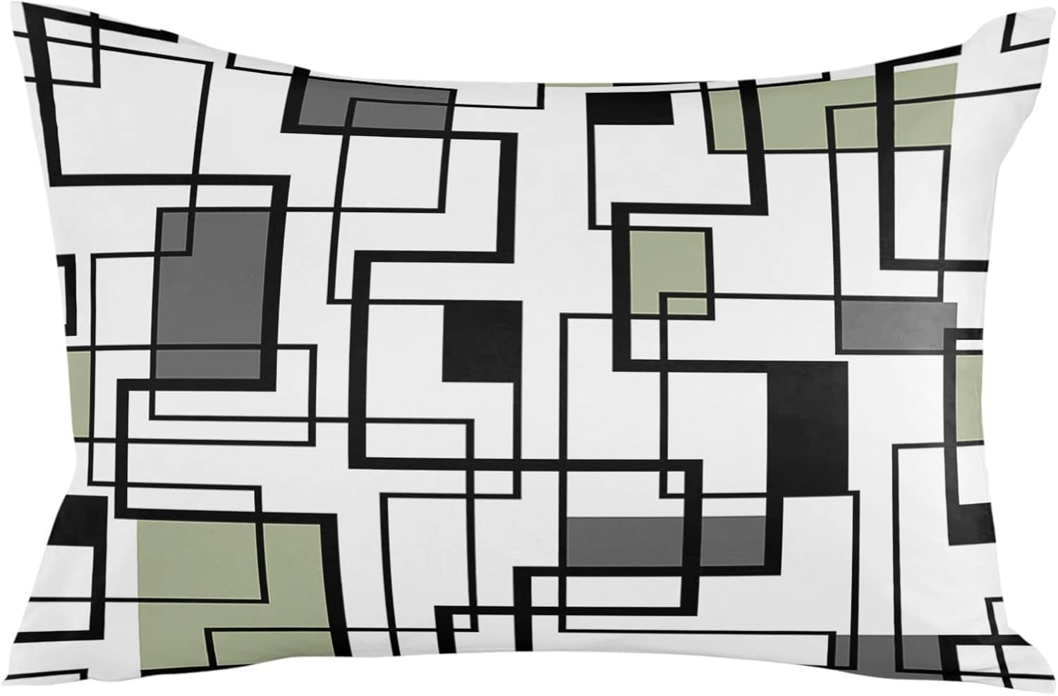 Sage Green Geometric Pillow Covers, Linen Long Throw Pillow Case, Black Gray Modern Abstract Art Holiday Pillow Protector Decorative Cushion Cover