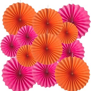 MOWO Abanicos de papel rosa y naranja intenso, decoración de pared para colgar en el techo, decoración para otoño, otoño, Acción de Gracias, baby MOWO Abanicos de papel rosa y naranja intenso, decoración de pared para colgar en el techo, decoración para otoño, otoño, Acción de Gracias, baby
