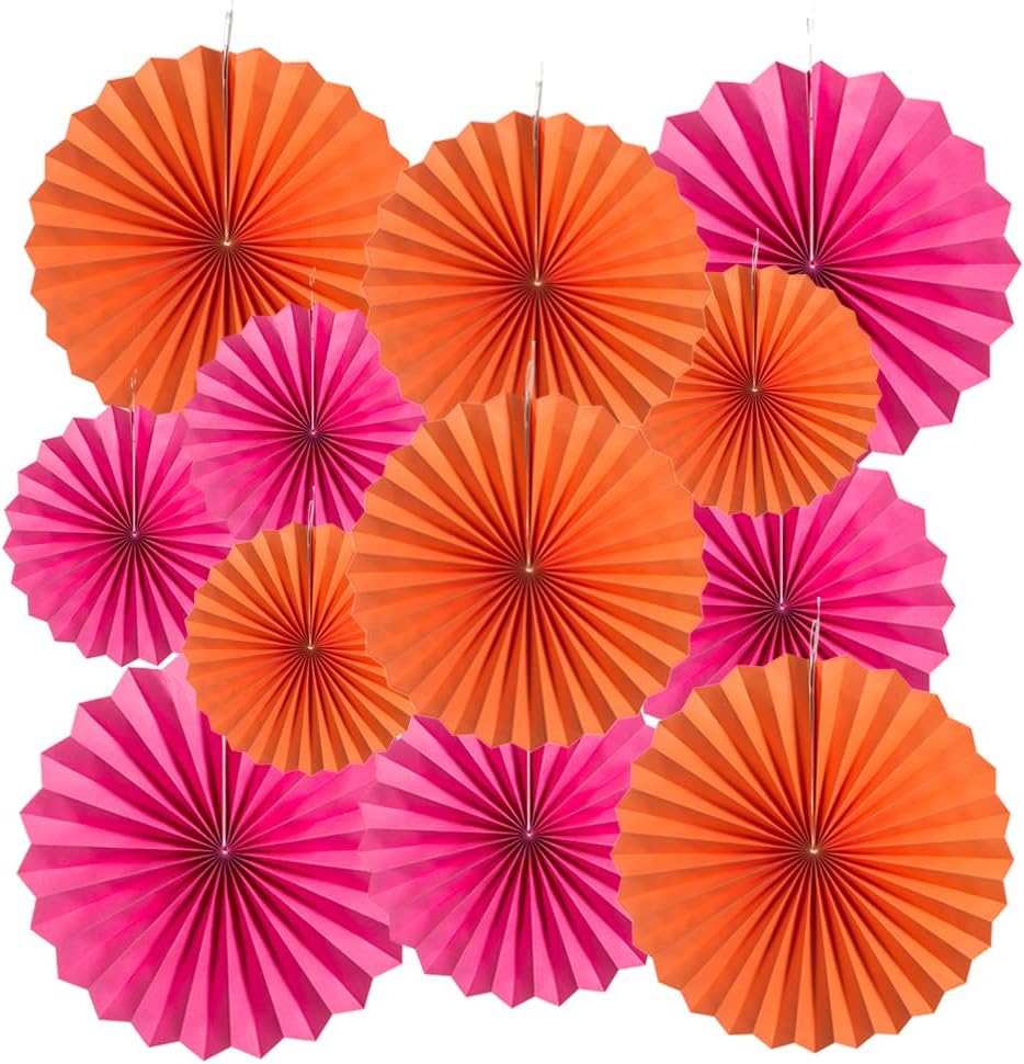 MOWO Abanicos de papel rosa y naranja intenso, decoración de pared para colgar en el techo, decoración para otoño, otoño, Acción de Gracias, baby