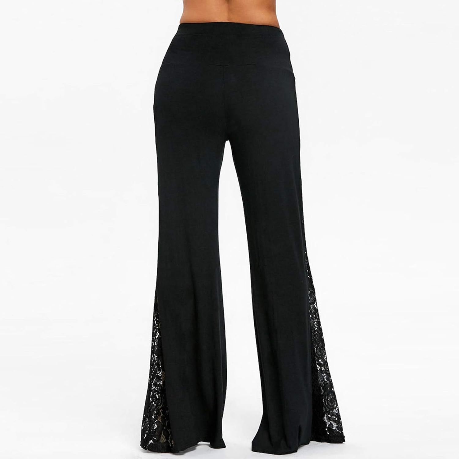 Bravetoshop – Pantalones de descanso de pierna ancha con encaje para mujer, pantalones rectos y holgados de cintura alta, S