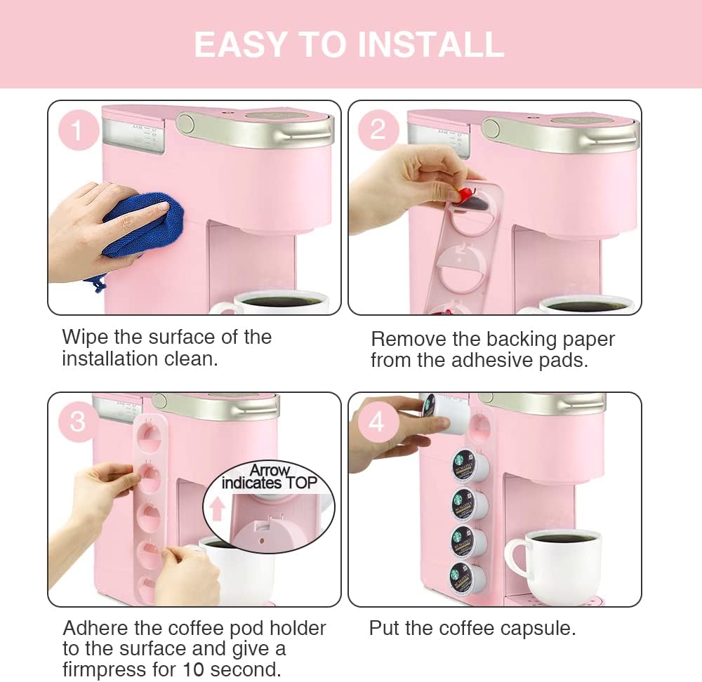Soporte para cápsulas de café K Cup, organizador de almacenamiento lateral y boca arriba, perfecto para mostradores pequeños (rosa, paquete de 3