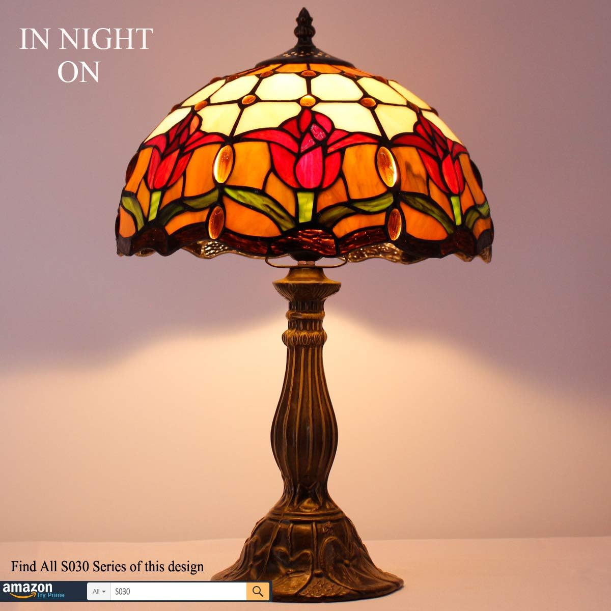WERFACTORY Tiffany Lámpara de mesa estilo tulipán flor mesita de noche luz de escritorio 12 x 12 x 18 pulgadas decoración dormitorio sala de estar