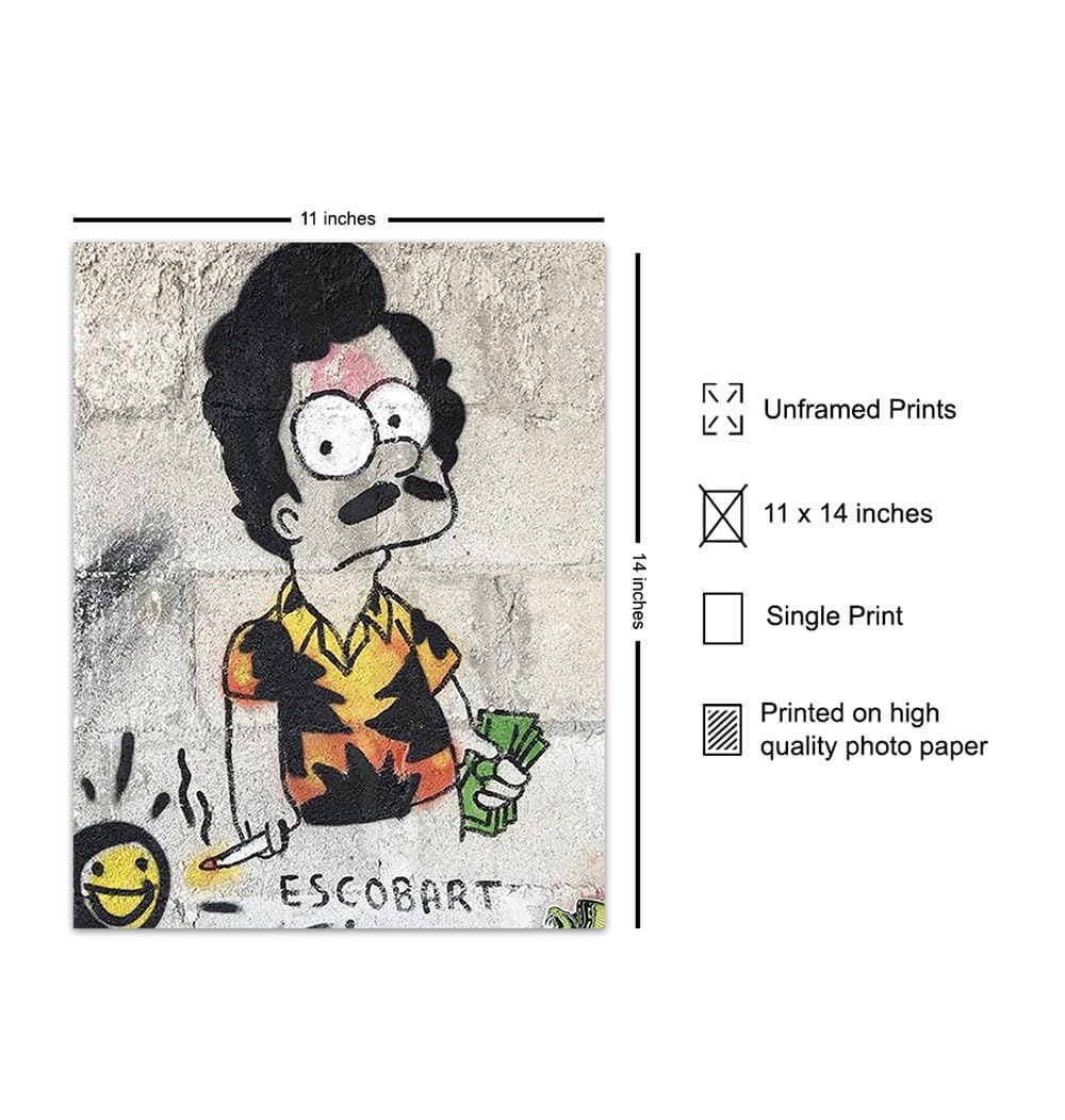 Gangster Graffiti Wall Art LARGE 11×14 – Pablo Escobar Poster – Man cave Decor – Men Teens Boys Bedroom, Dorm Room Decor – Funny Gifts – Trendy Room