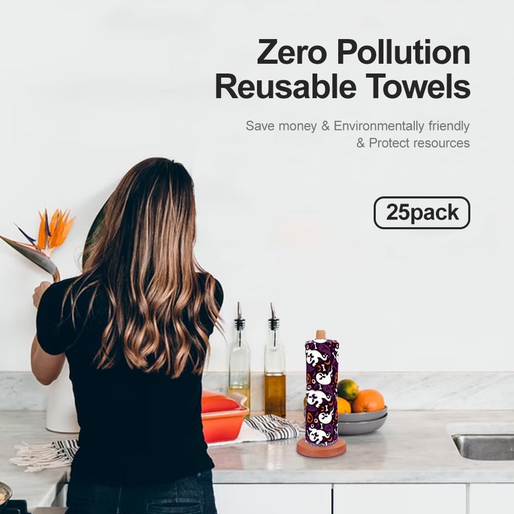 Rollo de toallas de papel reutilizables sin papel, paquete de 25 manteles individuales lavables de algodón suave absorbente para cocina, mesa de