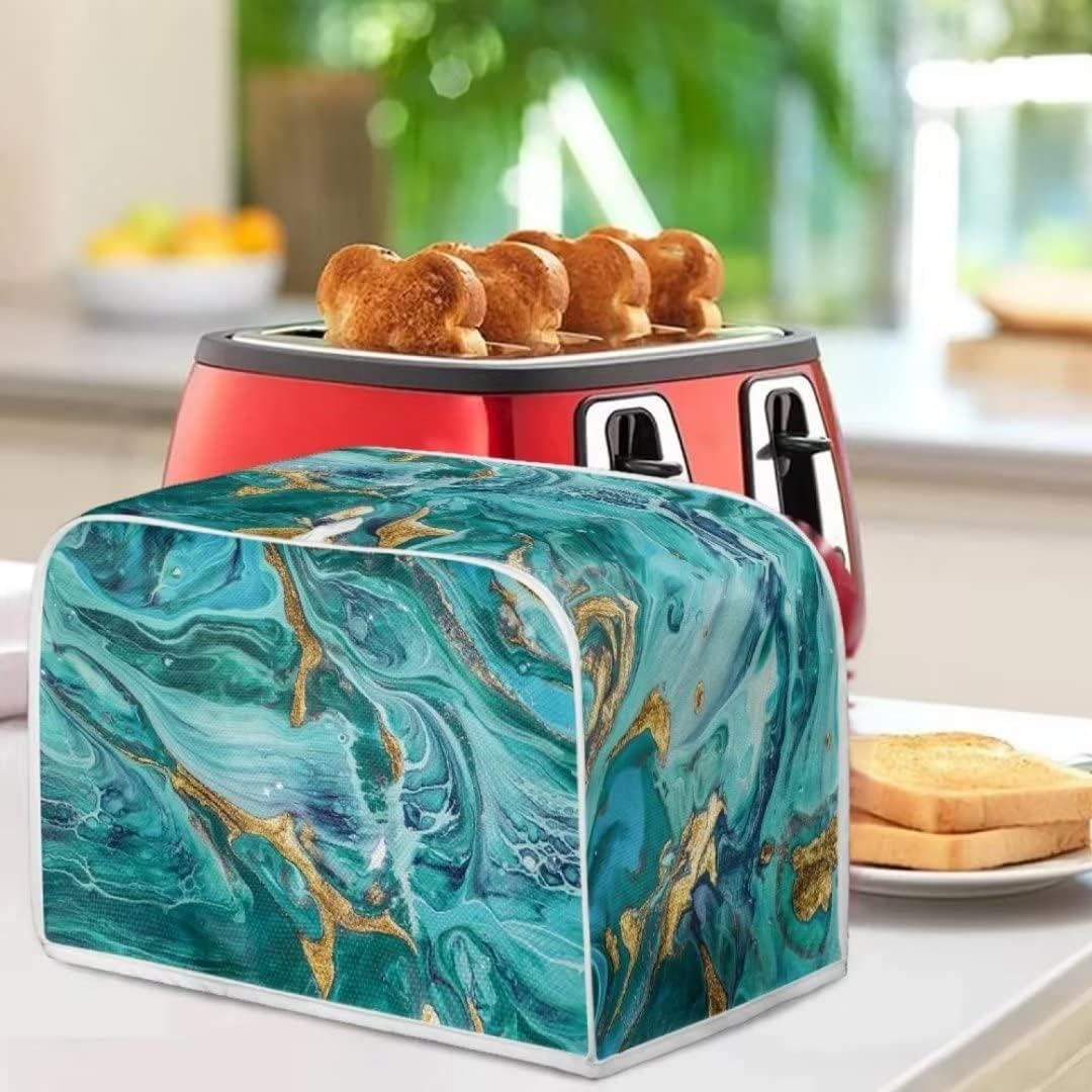 Cubierta para tostadora de mármol verde mar, 4 rebanadas, para hacer pan, bolsa organizadora de asador de cocina para electrodomésticos pequeños,