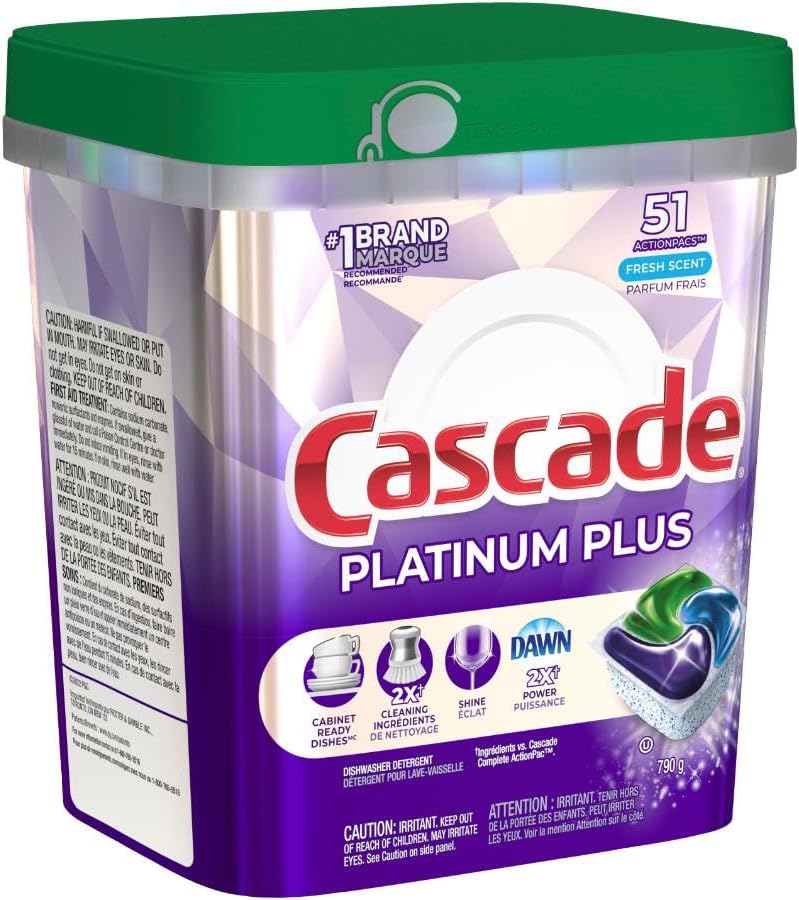 Platinum Plus Action Pacs – Detergente para lavavajillas, aroma fresco, paquete de 51