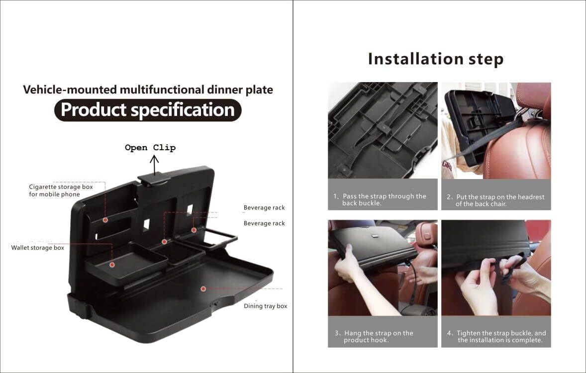 BESTLY – Bandeja plegable portátil multifuncional para asiento de automóvil, bandeja para asiento trasero de vehículo, mantente organizado cuando