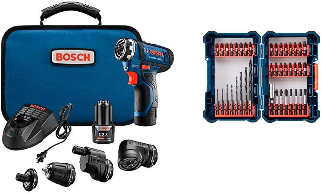 Bosch GSR12V-140FCB22 12V Max Flexiclick 5 en 1 Sistema de taladrodestornillador con 40 piezas de taladro resistente al impacto