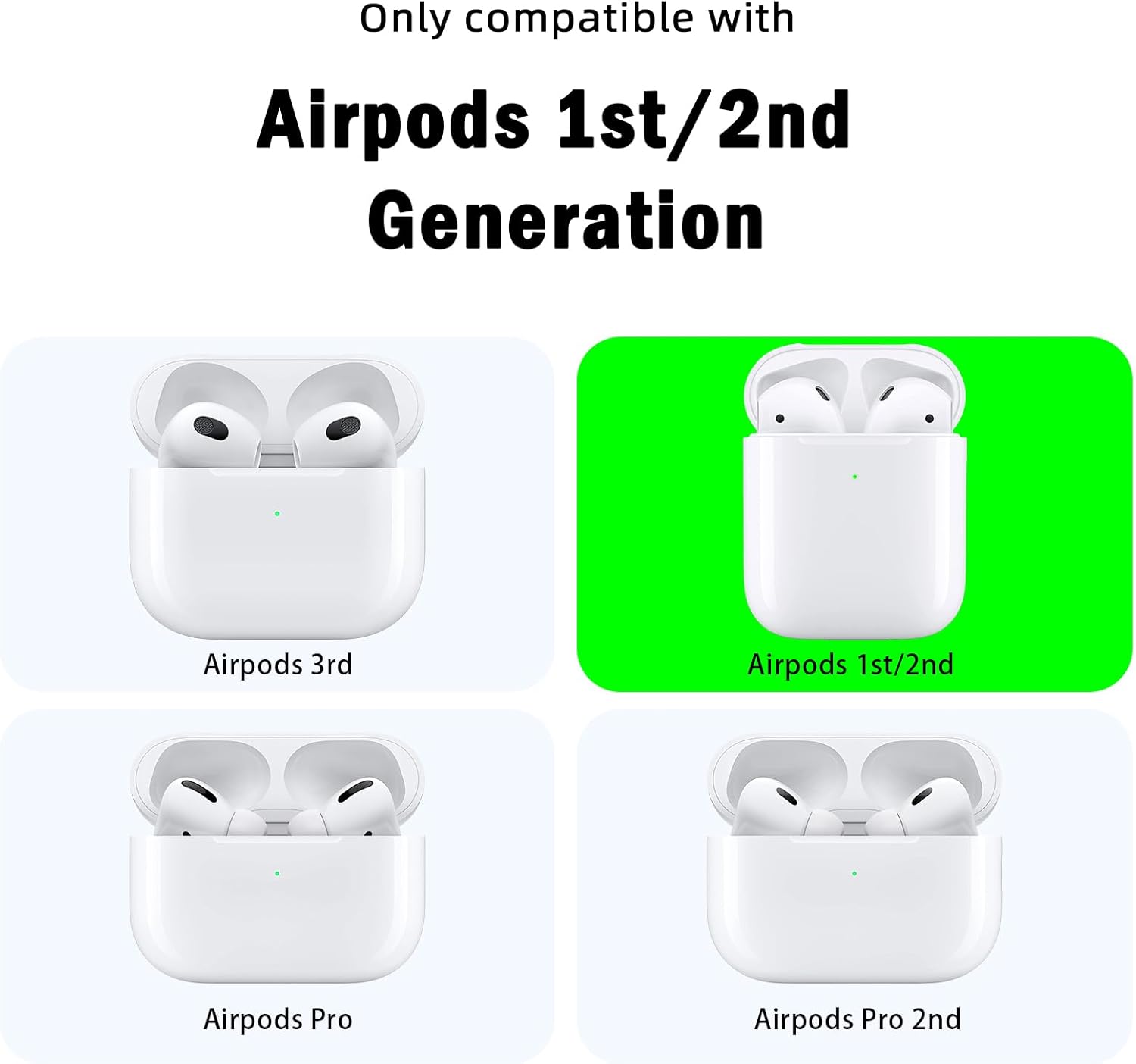Funda para AirPods de 2 generación y 1 generación con kit de limpieza, correa antipérdida, cordón deportivo y cubierta de ganchos para las orejas (2