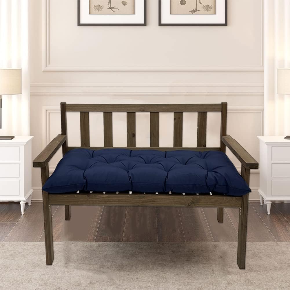 Cojín de banco para interiores y exteriores, impermeable, 47.3 x 19.7 pulgadas, cojín grueso para columpio de porche con lazos, cojines de patio