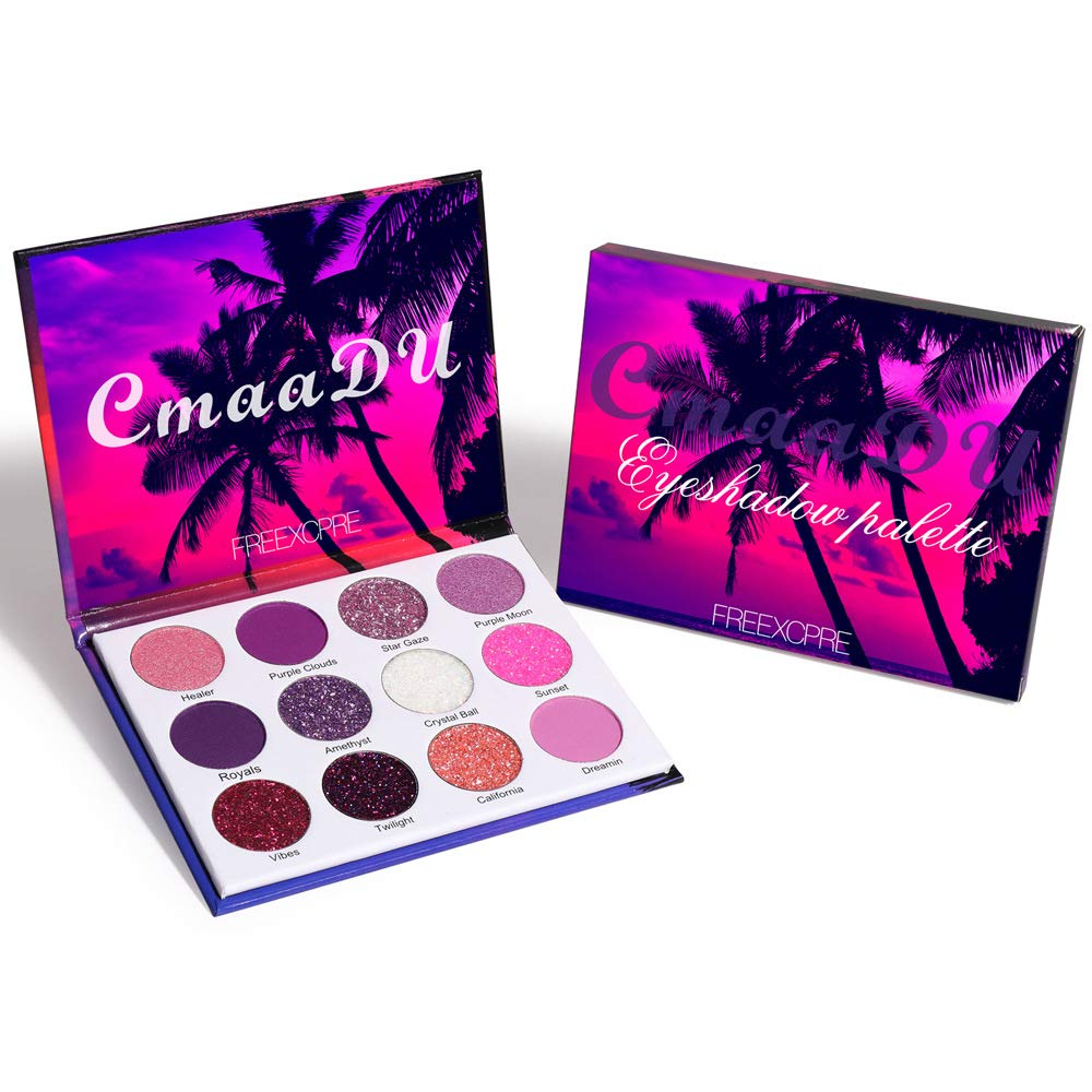 BINGBRUSH Paleta de maquillaje de sombra de ojos barata de 12 colores con brillantina, púrpura y rosa, brillante, brillante, brillante, metálico,