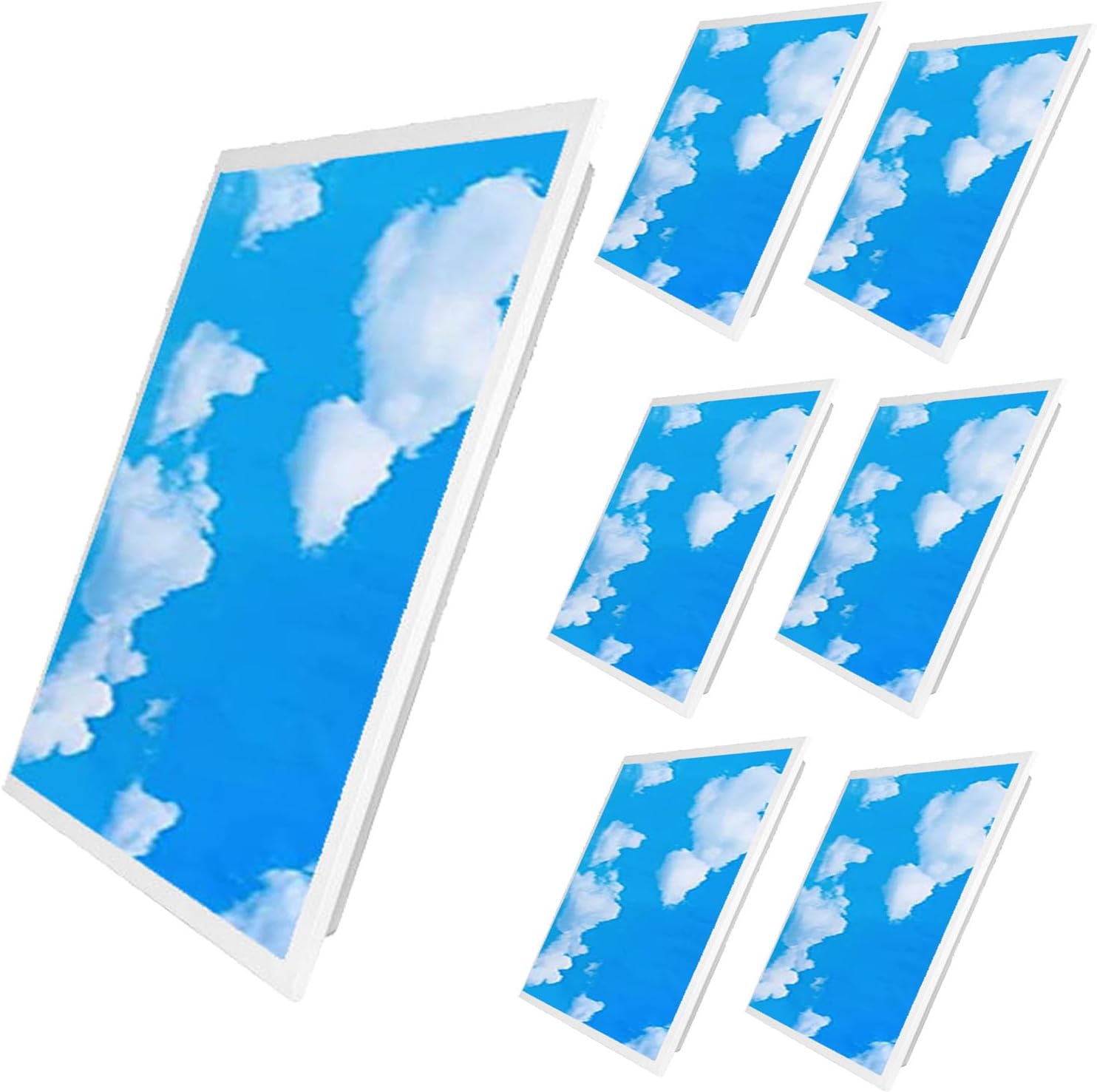 Superyofo Paquete de 6 luces LED de panel plano de 2 pies de 4800 lúmenes, 0-10 V regulables, cielo azul plano y nubes, 50 W, blanco 6000 K, 120 V,