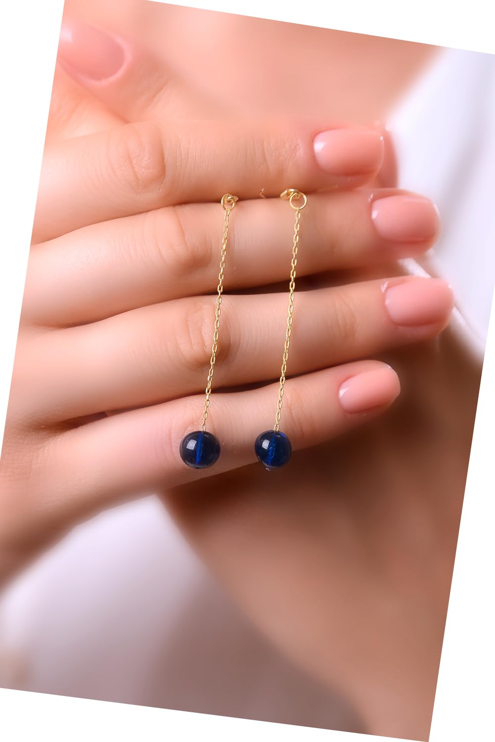Amberistan Dangle Amber Earrings – Gold Plated Sterling Silver Earrings for Women – Blue, Red, or Green Baroque Amber Colors – Dainty Drop Long