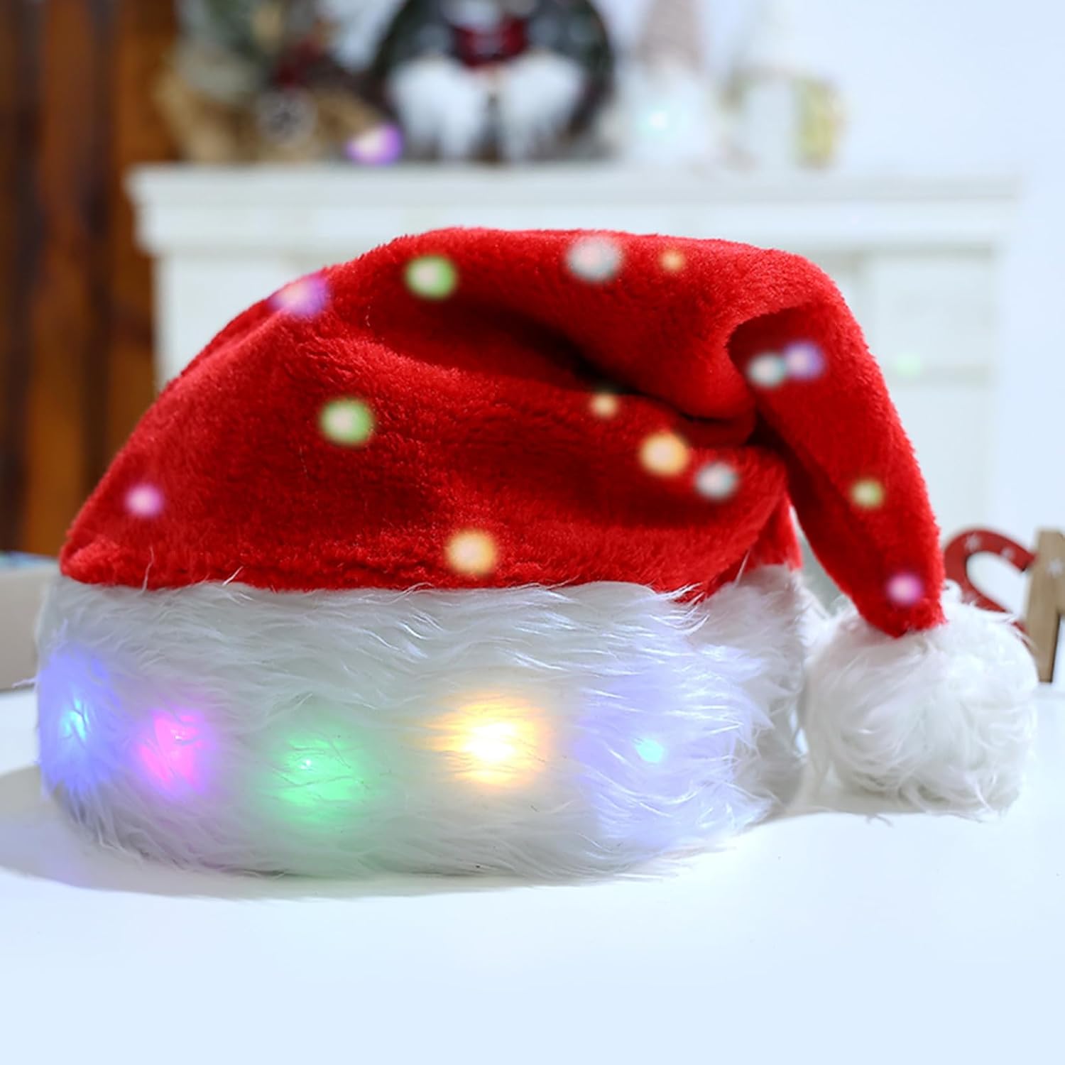 Sombrero de Navidad con luz de terciopelo rojo Santa sombrero. Sombrero de Santa luminiscencia único y divertido. Sombrero de Papá Noel adulto para