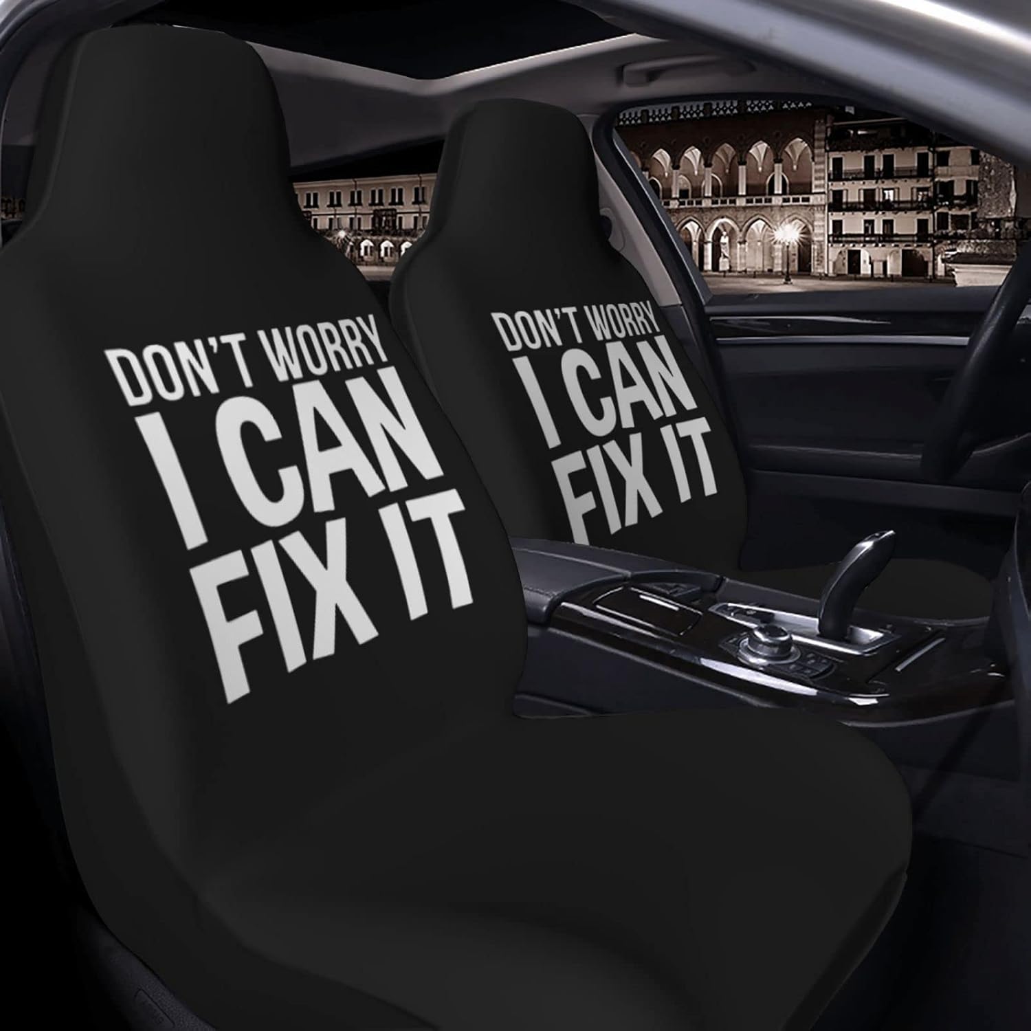 Don’t Worry I Can Fix It Universal Truck SUV Car Seat Cover Set Car Interior Seat Covers Black Two-Piece Set