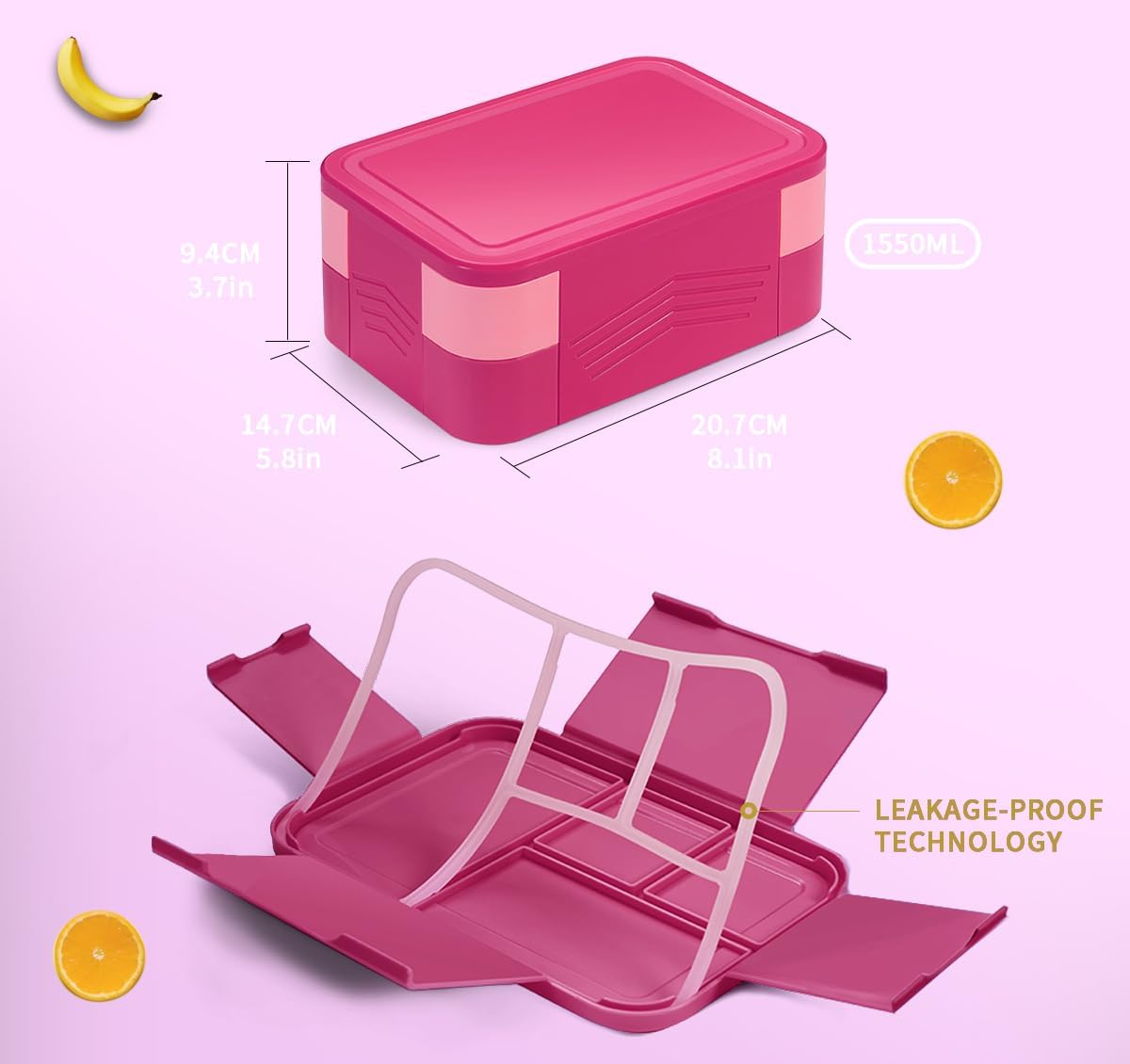 Lonchera Bento para niños, bandeja apilable a prueba de fugas, lonchera Bento de 7 compartimentos con recipientes para salsa a prueba de fugas,
