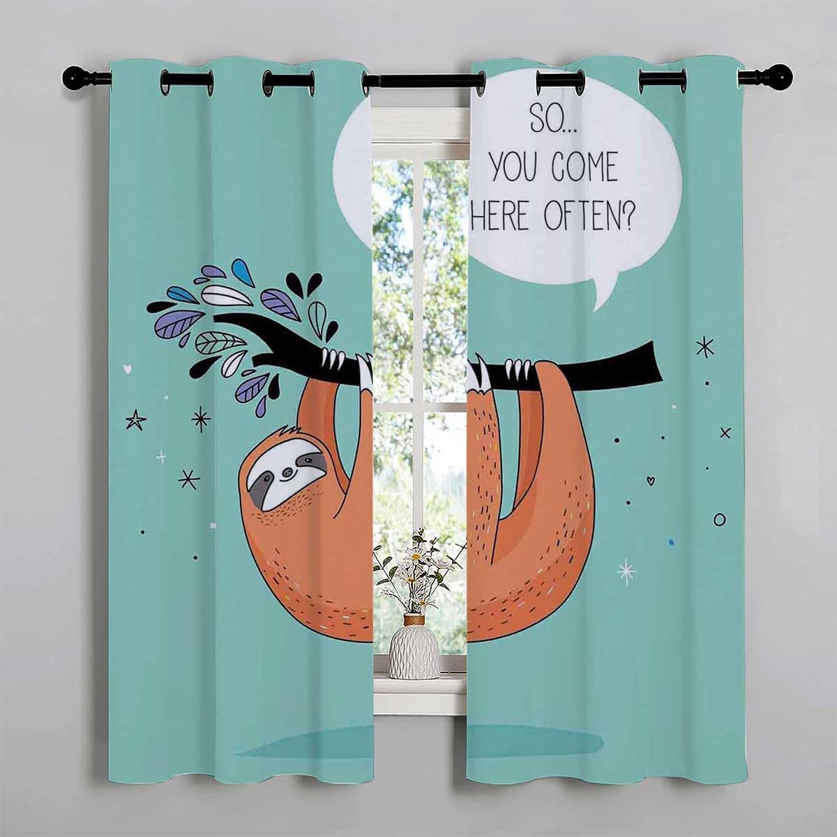 YANFENQI Curtains with Grommets Animal Grommet Short Closet Door Alternatives Cortinas para Ventanas De Cuarto 63Inch Width by 80Inch Length,2 Panels