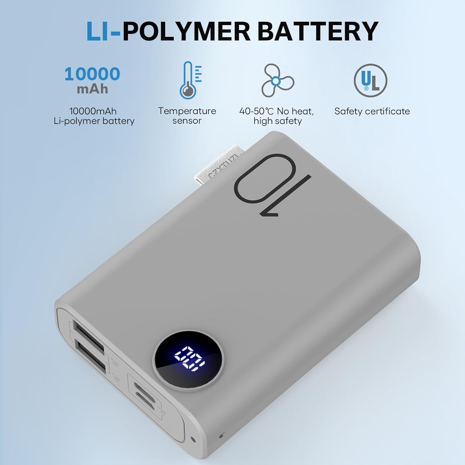 Banco de energía de 5 V 2 A para chaleco calentado, tamaño de paquete de 10000 mAh, batería de chaqueta calentada, cargador portátil con pantalla