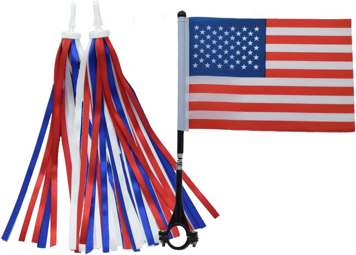 Serpentinas patrióticas de bicicleta y bandera estadounidense para manillar de bicicleta, decoración de bicicleta del 4 de julio, rojo, azul y blanco