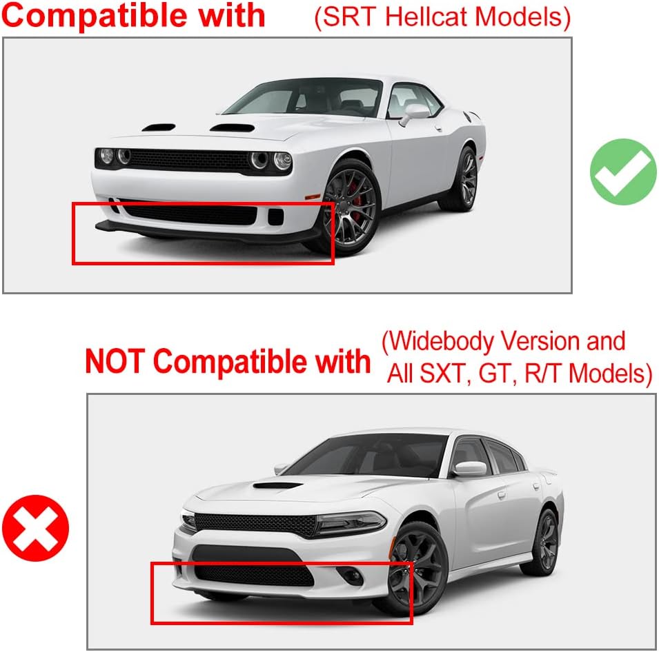 JDMON Protector de parachoques delantero compatible con Dodge Challenger SRT Hellcat 2015-2021 2015 2016 2017 2018 2019 2020 2021, accesorios SRT