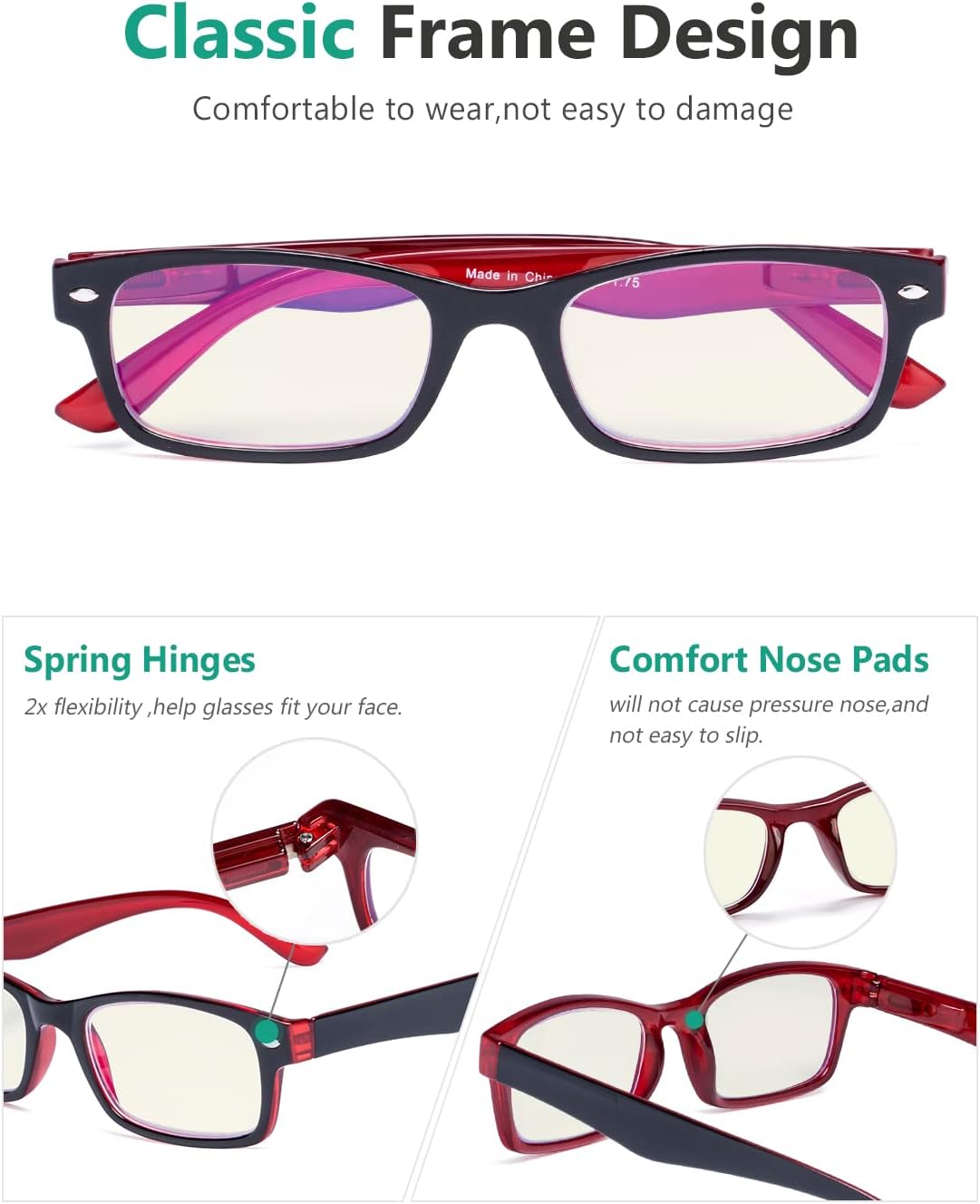 Eyekepper Bisagras de resorte Protección UV,Antideslumbrante,Anti rayos azules,Lentes resistentes a los arañazos Lectores de lentes de lectura para